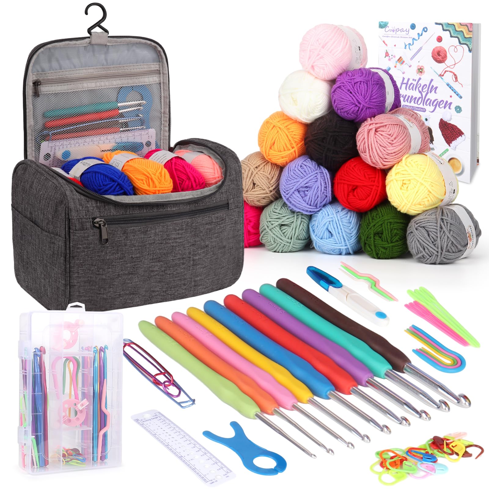 FIVAVA Kit Uncinetto Completo Per Principianti: 18 Gomitoli, Uncinetti Ergonomici E Accessori - 5