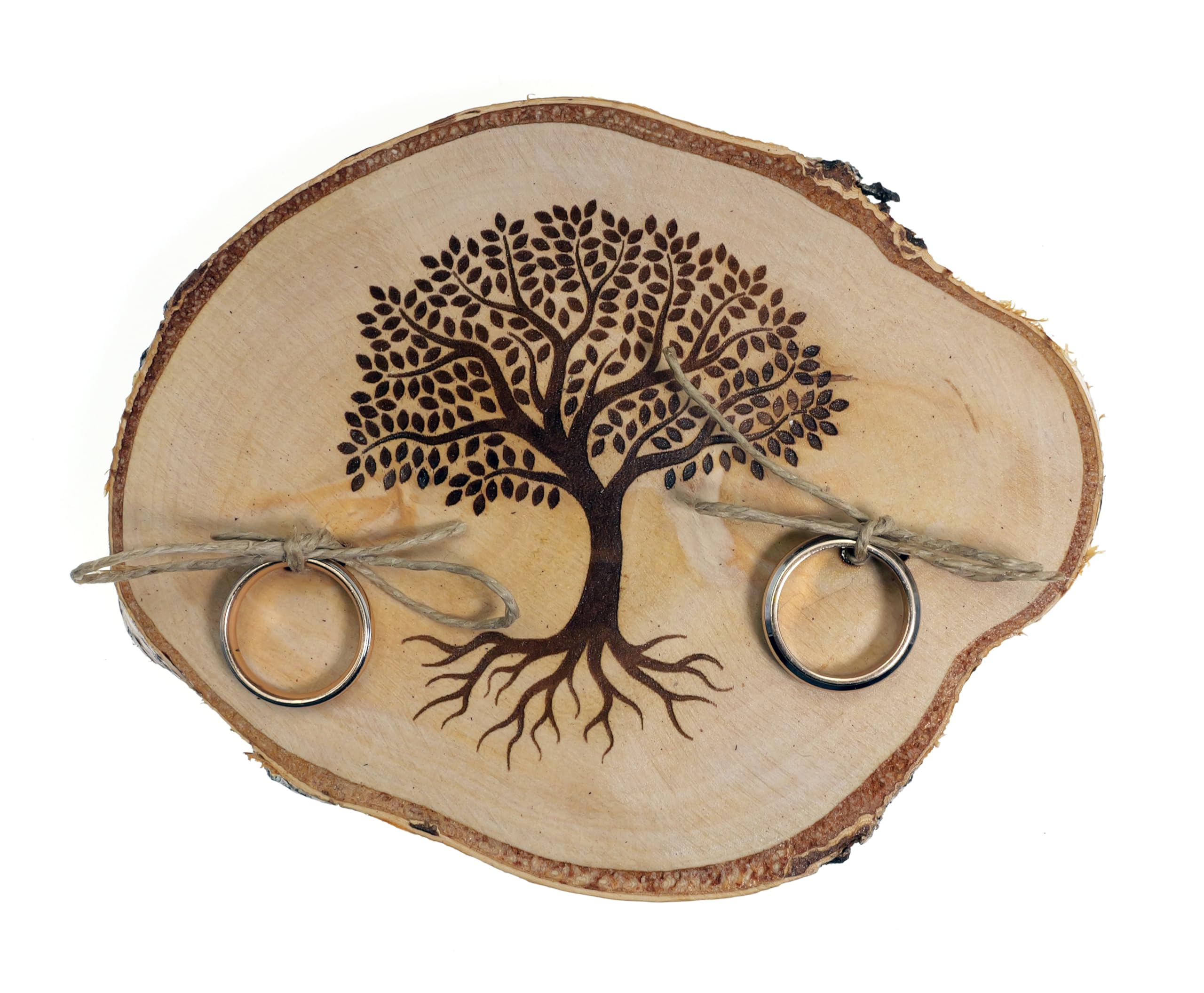 generico Portafedi in legno per matrimoni, porta anelli, fedi nuziali, con albero della vita classico (legno di betulla 10x12 cm)