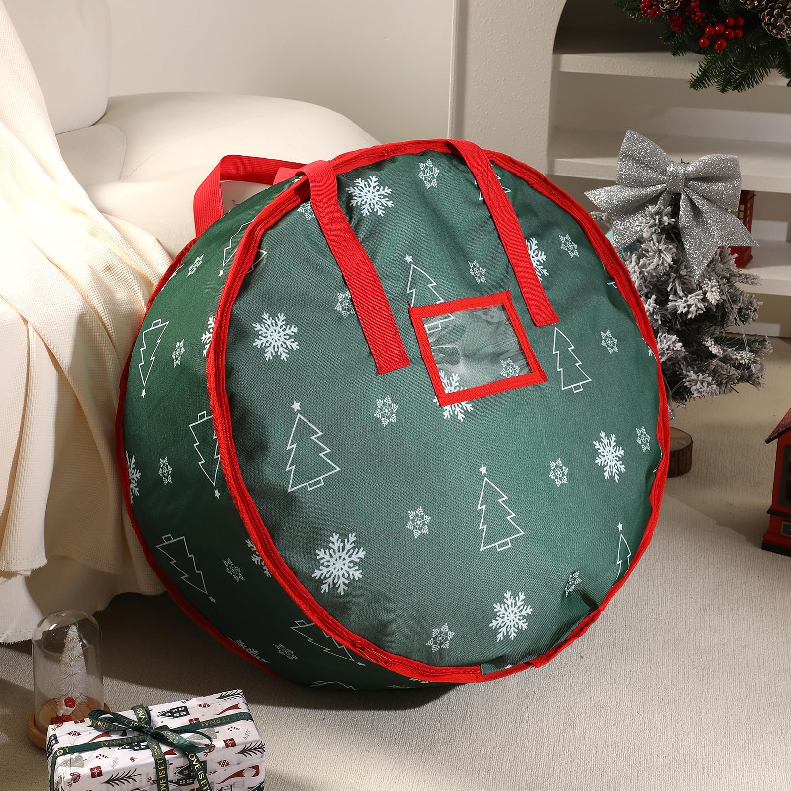 75 cm Borsa di Immagazzinaggio della Corona di Natale, Contenitore di Immagazzinaggio della Ghirlanda Borsa di Immagazzinaggio della Ghirlanda di Natale per la Decorazione di Ghirlanda, Verde
