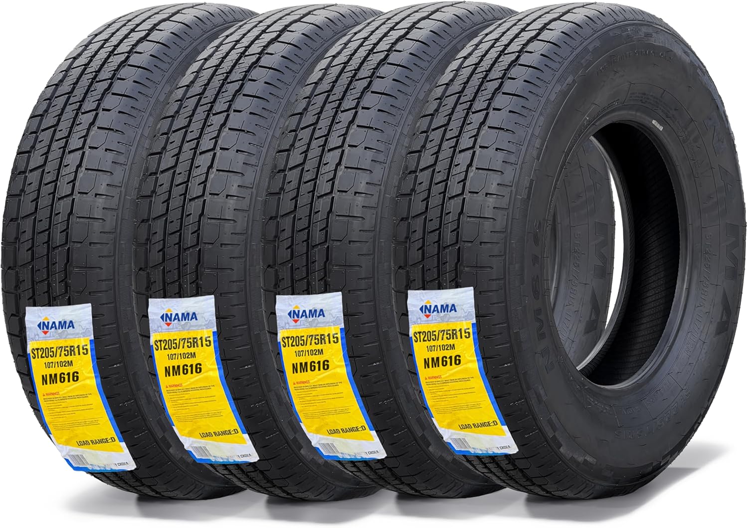 NAMA Set of 4 NM616 Heavy Duty ST Tire Radial Trailer Tire 205/75R15 Load Range E 10 Ply
