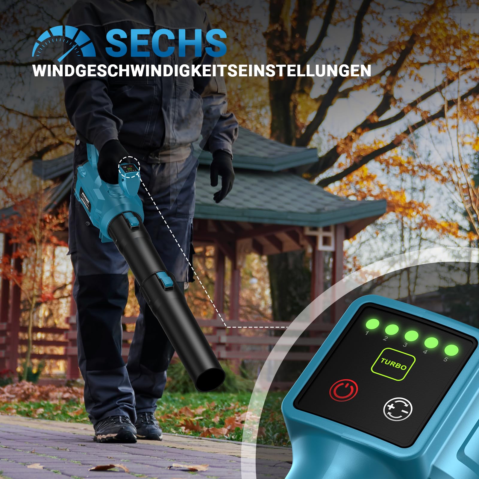 Akku-Laubbläser für Mak-ita 18V Batterie, Bürstenloser Motor, 6-stufiger Geschwindigkeitsregelung und Turbomodus, Akku Gebläse für Rasenpflegeblatt (550 km/h, ohne Akkus und Ladegerät)