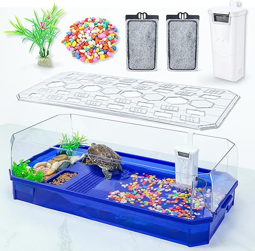 Miniatura 7 de Wedoelsim Jaula de tortuga terrario de tortuga con bomba y filtro con función de ducha, fácil de cambiar el agua y el agua limpia para cangrejo