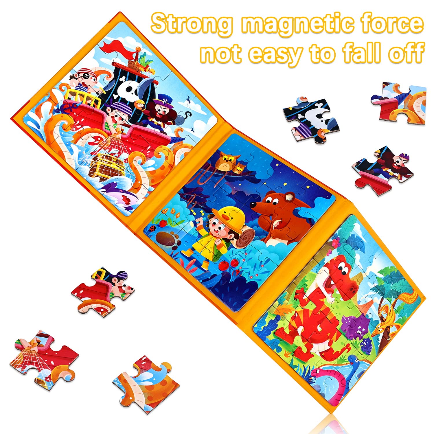 BBLIKE Puzzle Magnetici per Bambini dai 3 Anni in su, Puzzle 3-in-1, Puzzle con Animali Libro per Bambini, Giochi da Viaggio Giocattoli per Bambini di 3 4 5 Anni Ragazzi e Ragazze（Dinosauro）