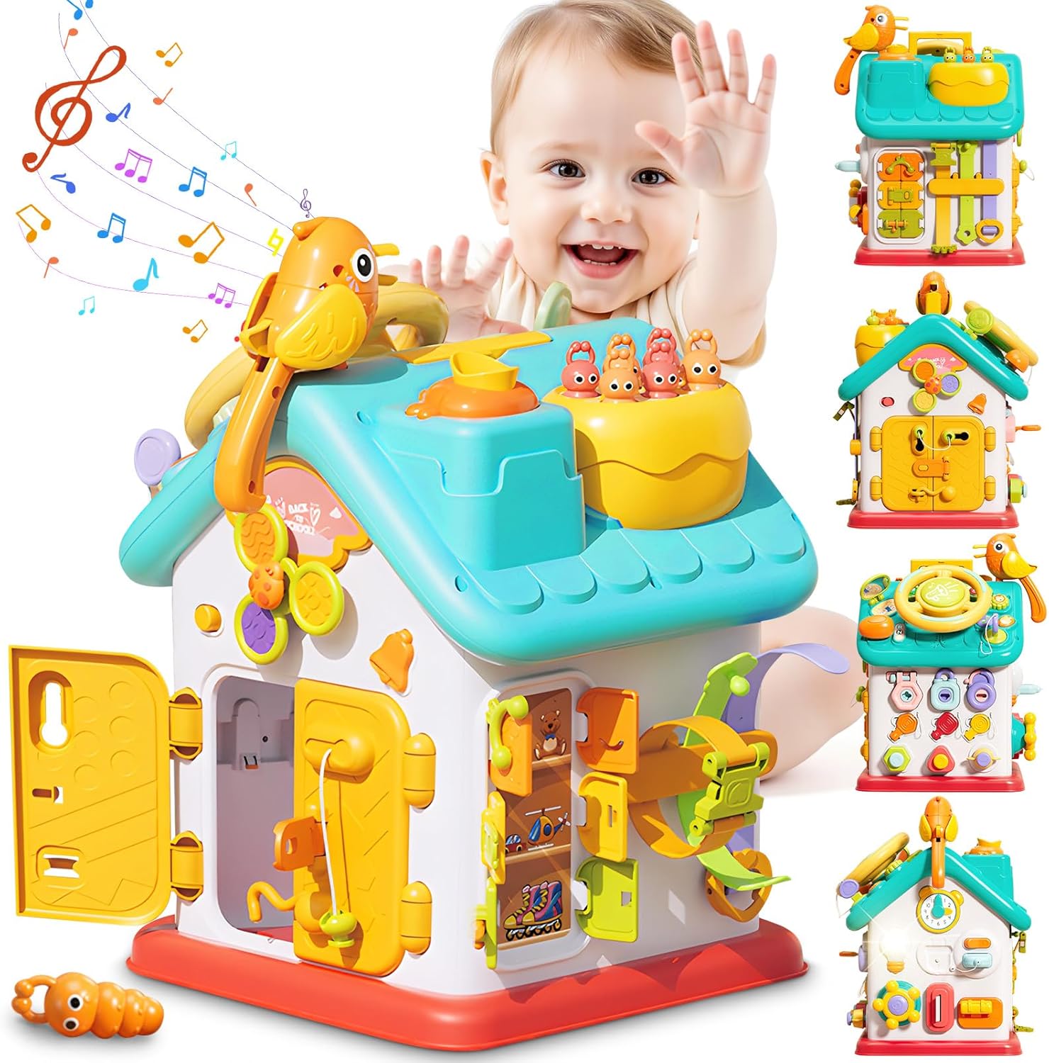 montessori musical busy house toy for 1 2 3 year old baby toddlers, multi-functional cube sensory large house set - learning educational activity toys for boys girls kids age 18+ months birthday gifts