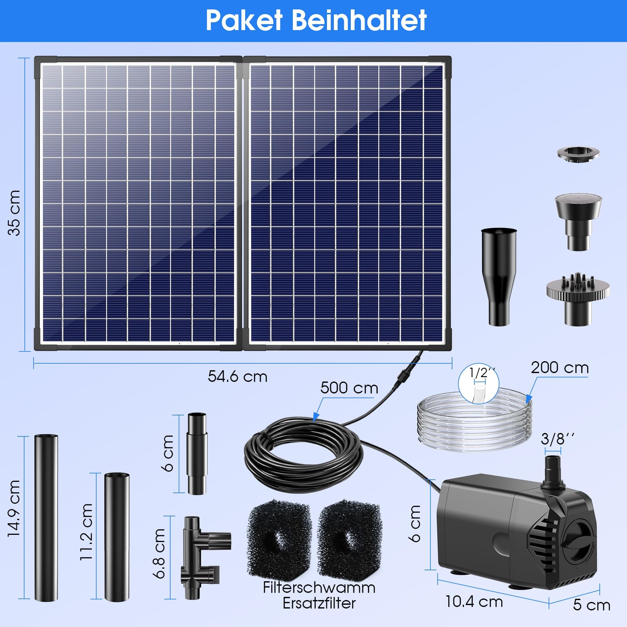 Biling Fuente solar de 35 W, para exteriores, con 4 boquillas, fuente solar de 1200 l/h, para exteriores, estanques grandes (5 – 15 ㎡), ajuste de caudal, silenciosa, bomba de estanque, solar