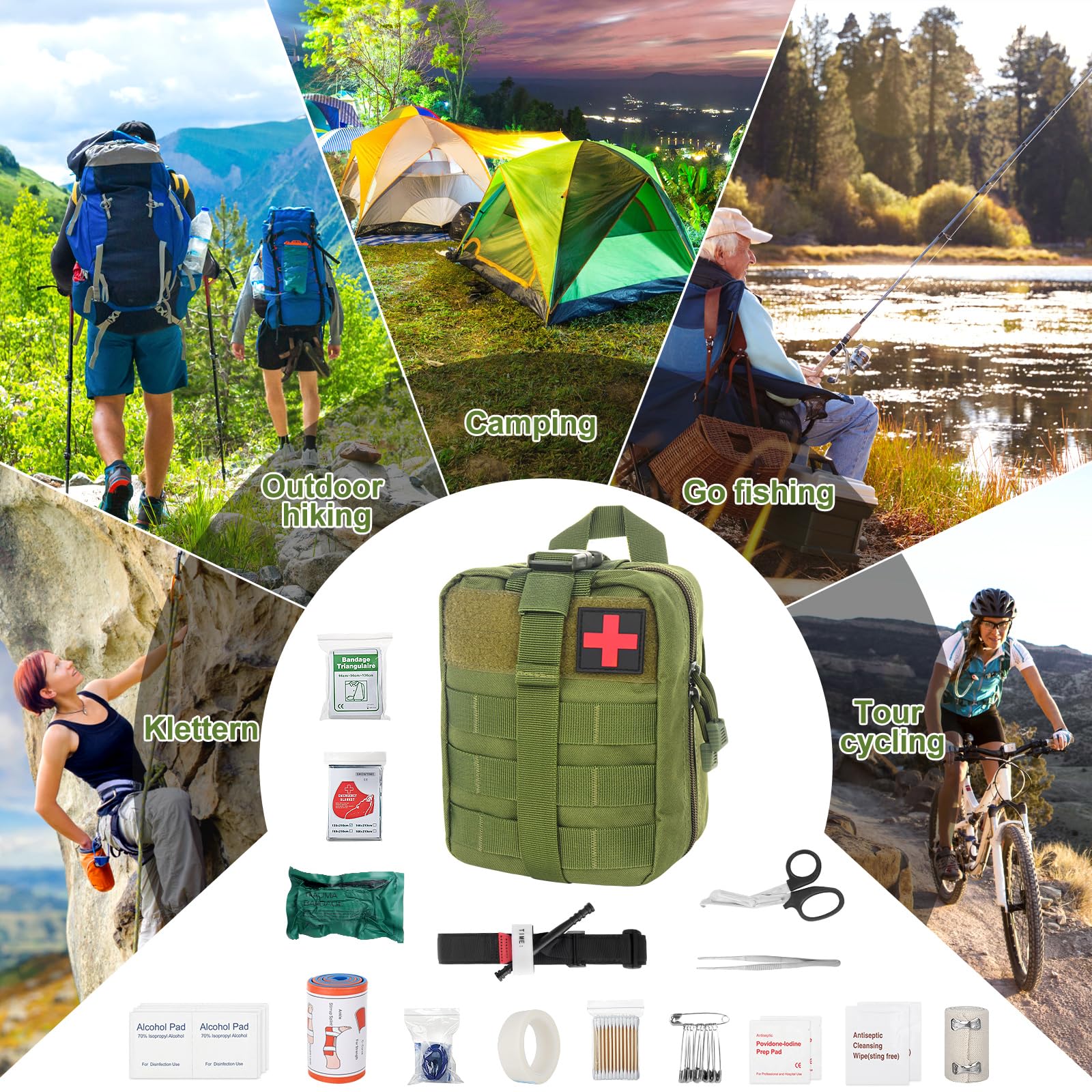 Zestaw pierwszej pomocy Outdoor, 46 sztuk First Aid Kit Military, Zestaw pierwszej pomocy Trauma Set, Zestaw survivalowy First Aid Kit, Medyczna torba taktyczna, na outdoor camping, polowanie