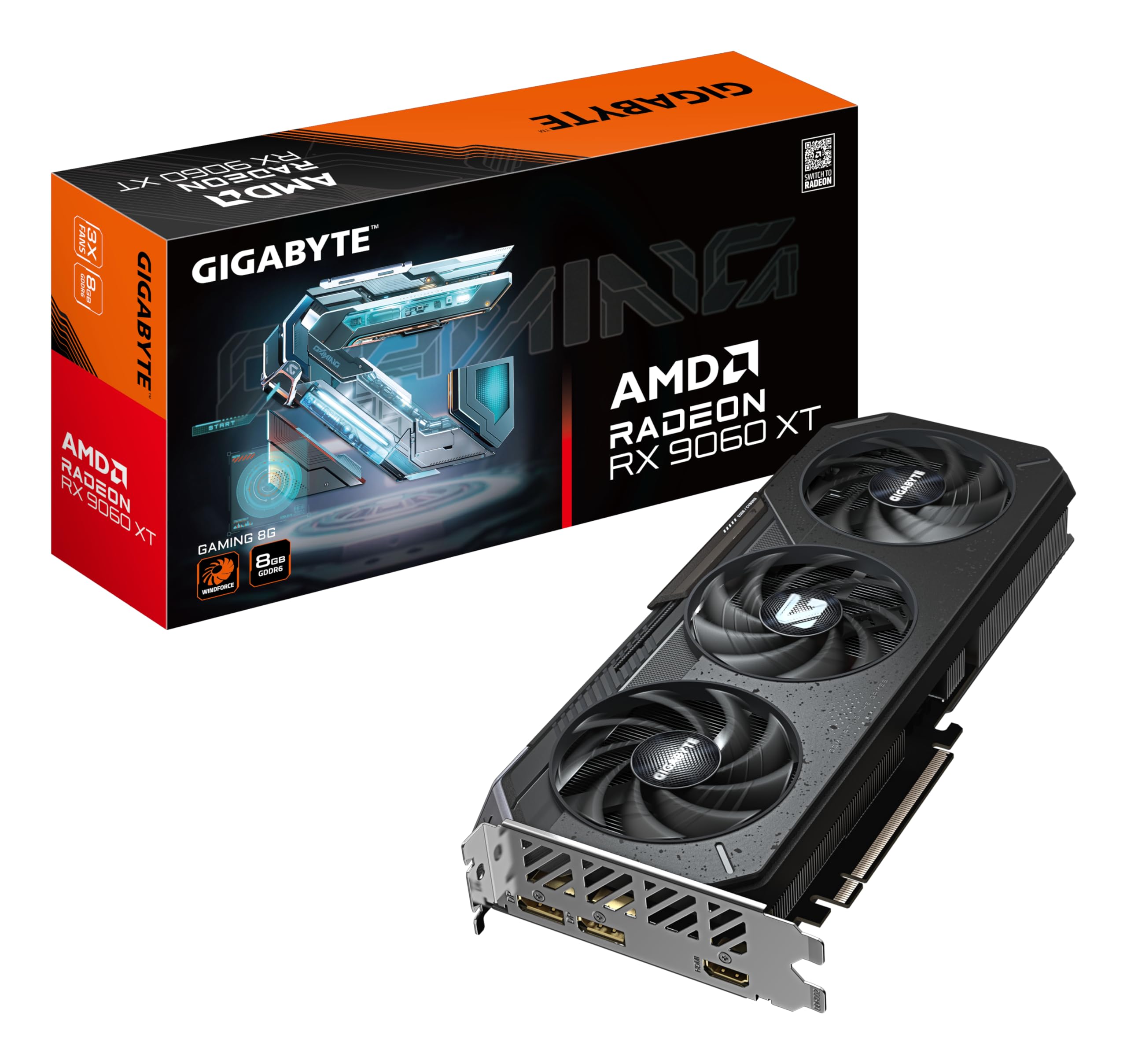 GIGABYTE Radeon RX 9060 XT Gaming 8G Carte Graphique - 8GB GDDR6, 128bit, PCI-​E 5.0, 3130 MHz Fréquence du cœur, 2 x DisplayPort, 1 x HDMI, GV-​R9060XTGAMING-​8GD