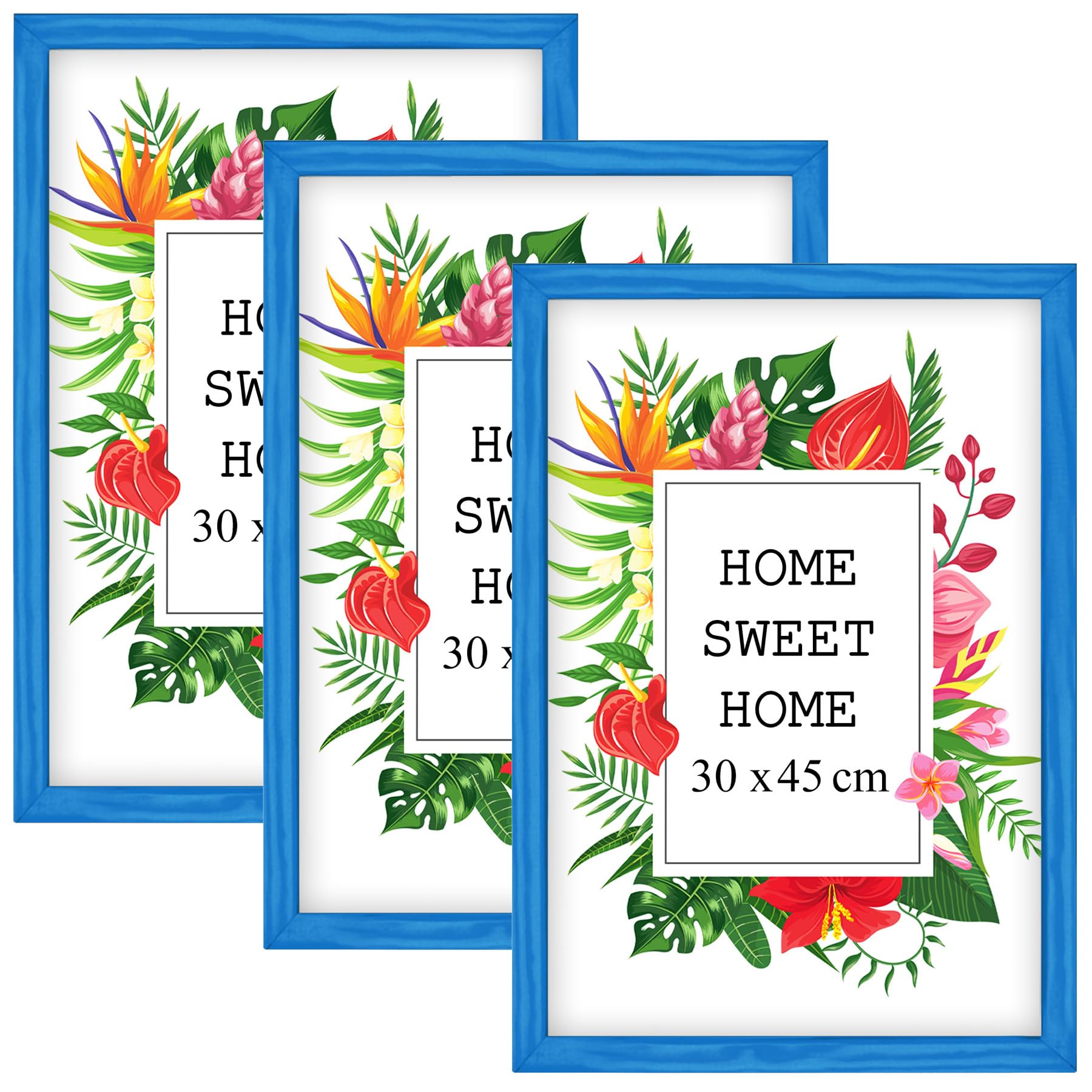 Mg Design Blue Set Of 3 Wooden Picture Frame 12X12 Inch (30X30 Cm), Real Wood Frame With Acrylic Glass, Vertical & Horizontal Hanging – For Photos, Posters, Certificates, Puzzles
