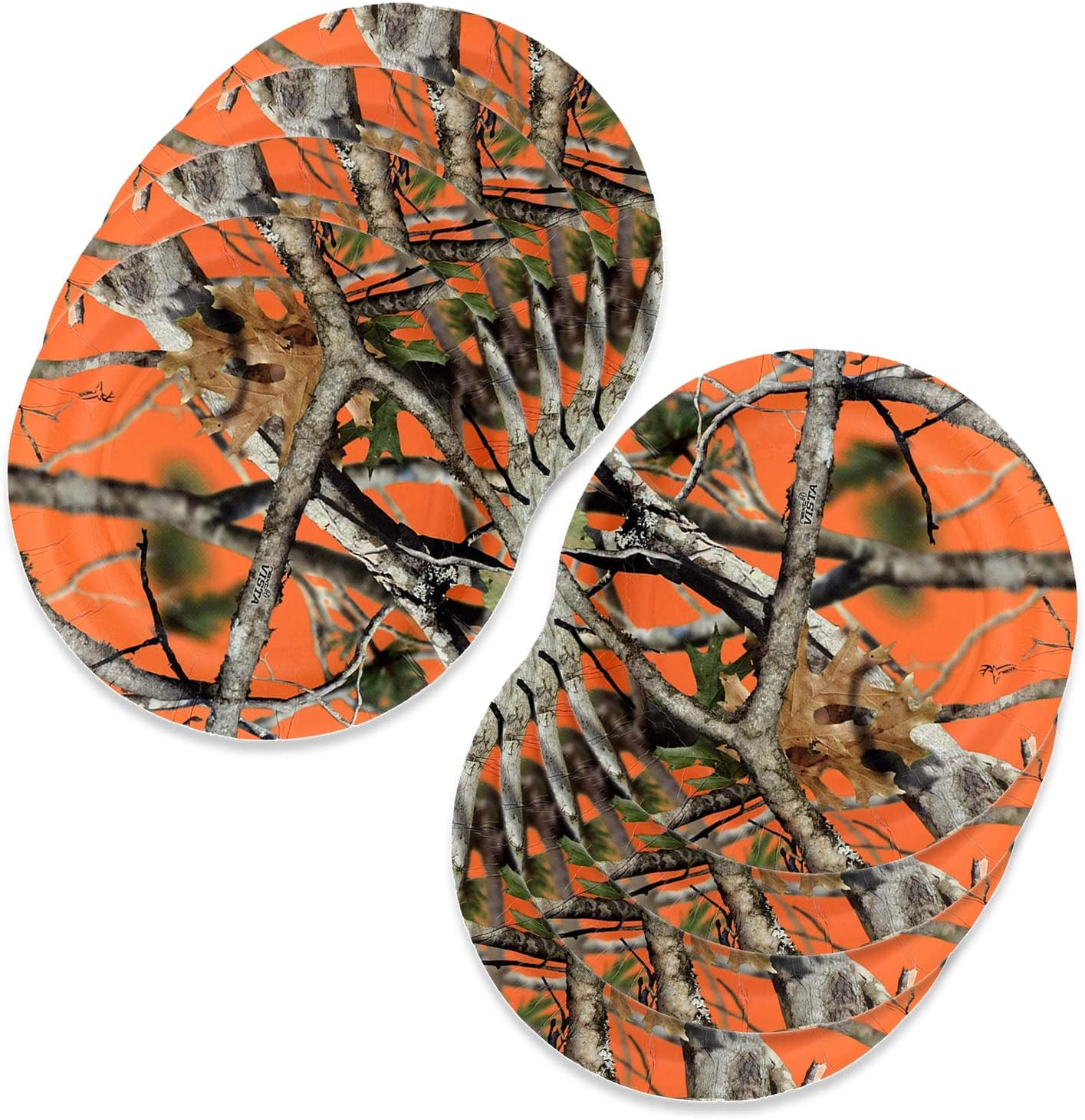 Havercamp Orange Next Camo Party Round Dessert Plates | 8 Count | Great for Hunter Themed Party, Camouflage Motif, Birthday Event, Graduation Day, Outdoor Family Picnic