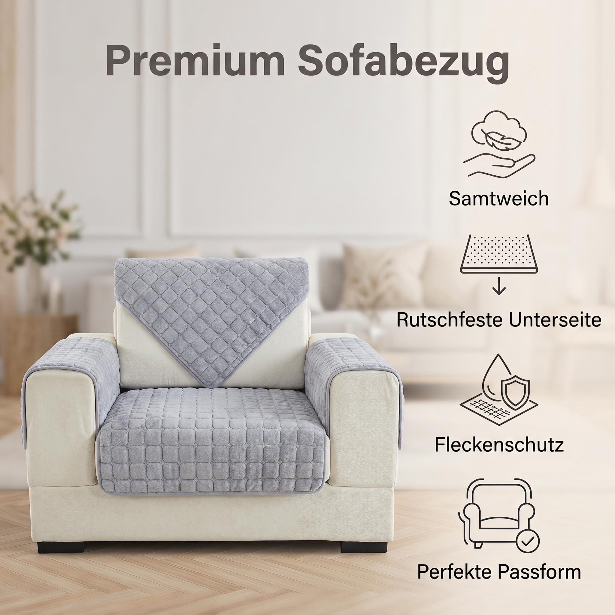 WYJHNL Sofabezug/Sofahusse, Sofabezüge/Schonbezüfe Super Weicher Flanell Dick Warm überwürfe/Sofaschoner Bequemer Plüsch rutschfest Decke Möbelschutz Für Wohnzimmer 110 * 160cm Light Grey