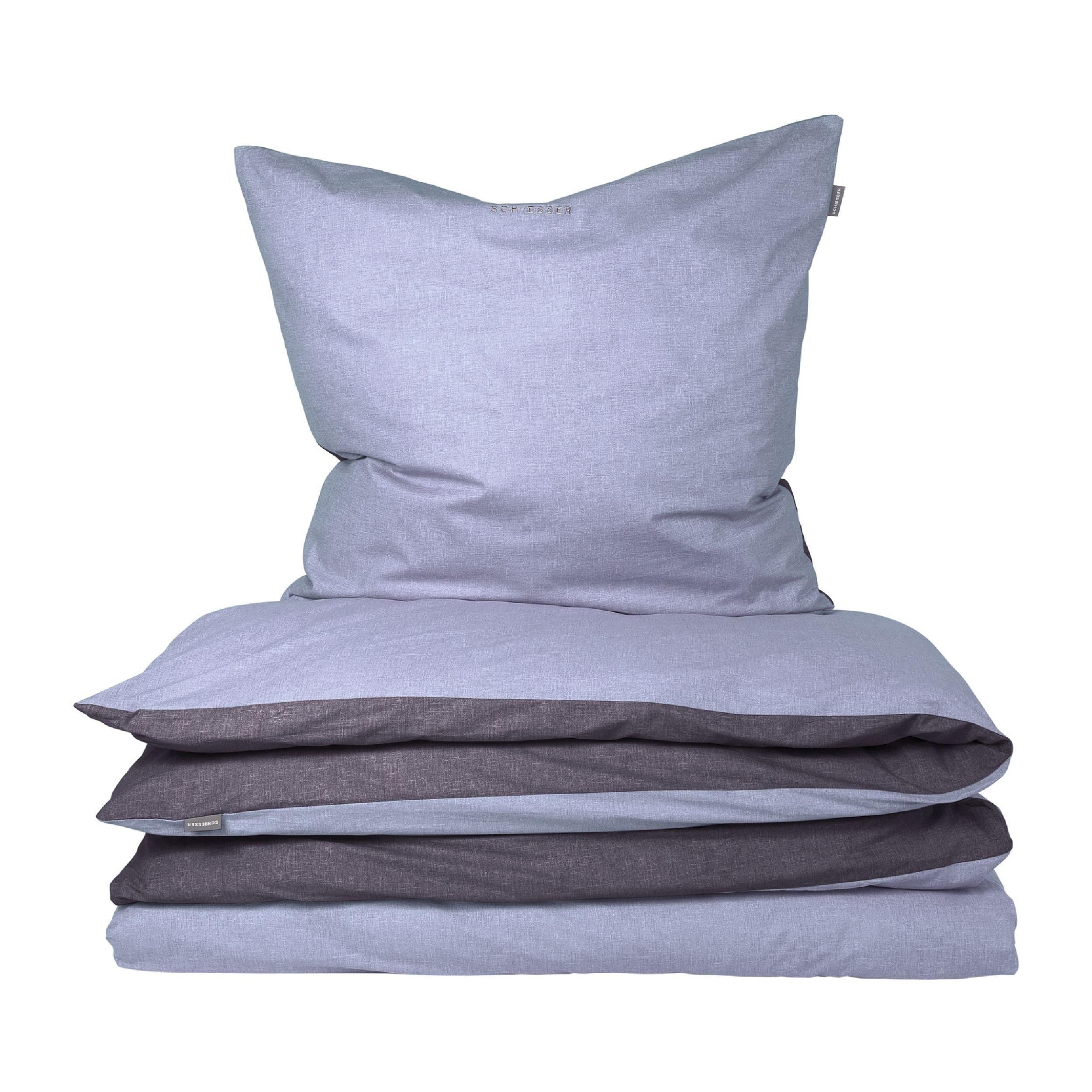 Schiesser Bettwäscheset Doubleface | Renforcé | 2-teilig | Zweifarbig | 100 % Baumwolle | Oeko-Tex® Made in Green Zertifiziert | YKK Reißverschluss | 155x220cm + 80x80cm | Blau