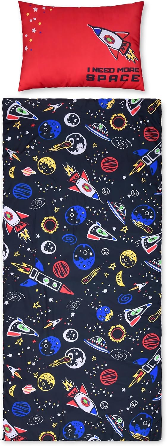 iscream Bold Print Cozy Silky Soft Fleece Lined Sleeping Bag and Pillow Set for Kids - Sk8board