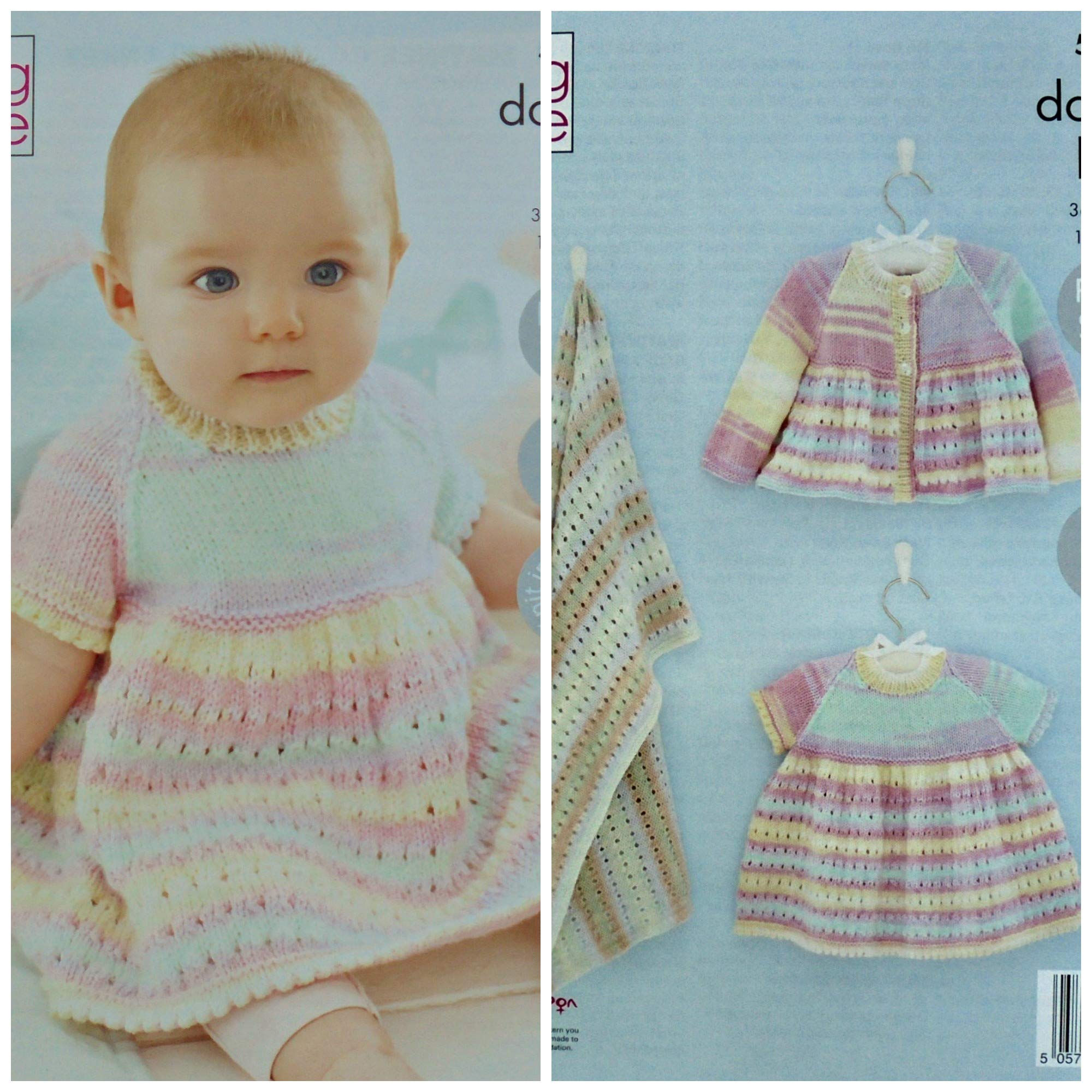 King Cole 5511 Knitting Pattern Babies Dress Blanket and Matinee Cardigan in Beaches DK