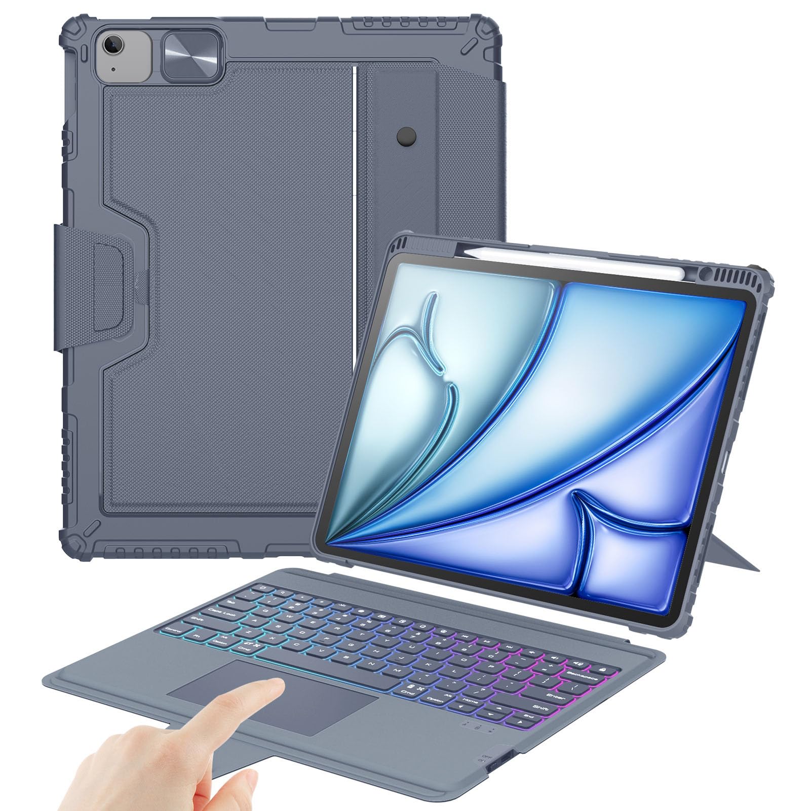 Nillkin Keyboard Case for iPad Air 13-inch (M4 2026/M3 2025/M2 2024), iPad Pro 12.9-inch (3rd-6th Gen) Rugged Case with Detachable Keyboard, Magic