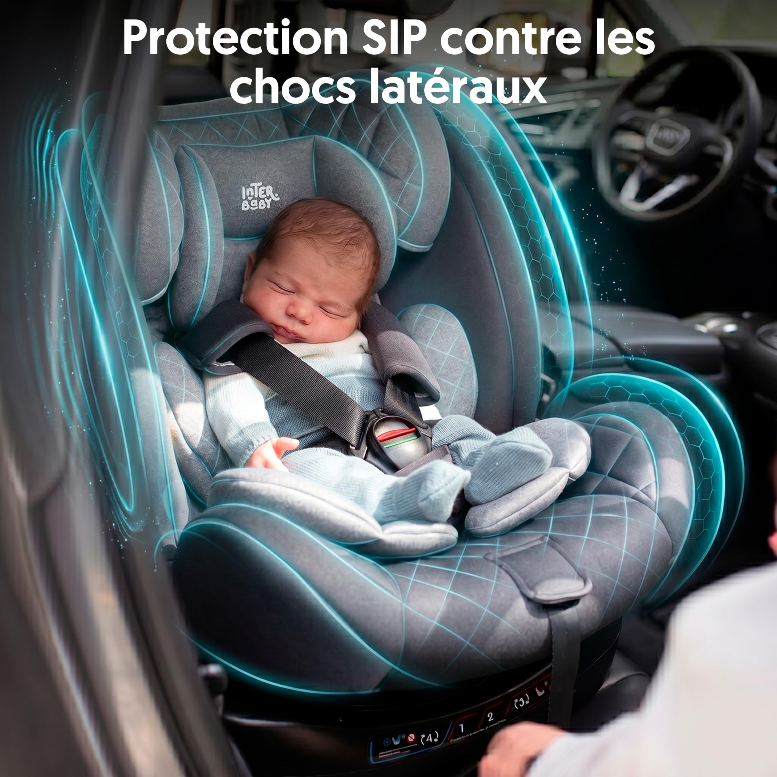 Interbaby Siège Auto Bébé Sella i-Size ISOFIX 360° Groupe 0+1+2+3 (Gris) | Siège auto pivotant 360 inclinable 40-150 cm, réducteur nouveau-né, protection latérale SIP, appui-tête réglable