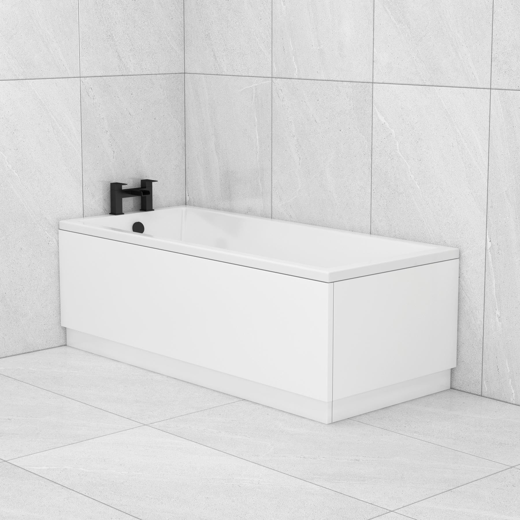 Royal Bathrooms 1700 x 700mm Single Ended Straight Shower Bath White Gloss Soaking Bathtub, Acrylic Baths for Bathrooms, Adjustable Feet Leg Set - Square