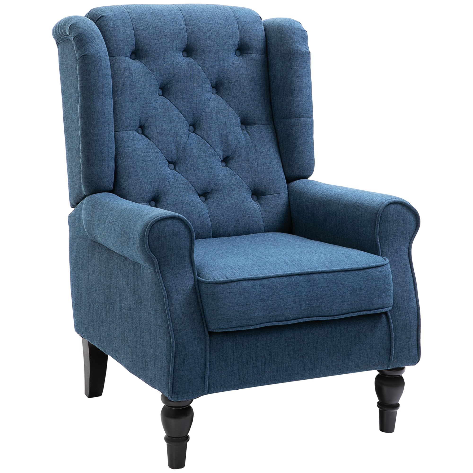 HOMCOM Wingback Accent Chair, Snow Flannel Armchair with Thick Spring Cushion, High Back, Solid Wood Legs, Retro Button Tufted Reading Chair for Living Room, Bedroom, Blue