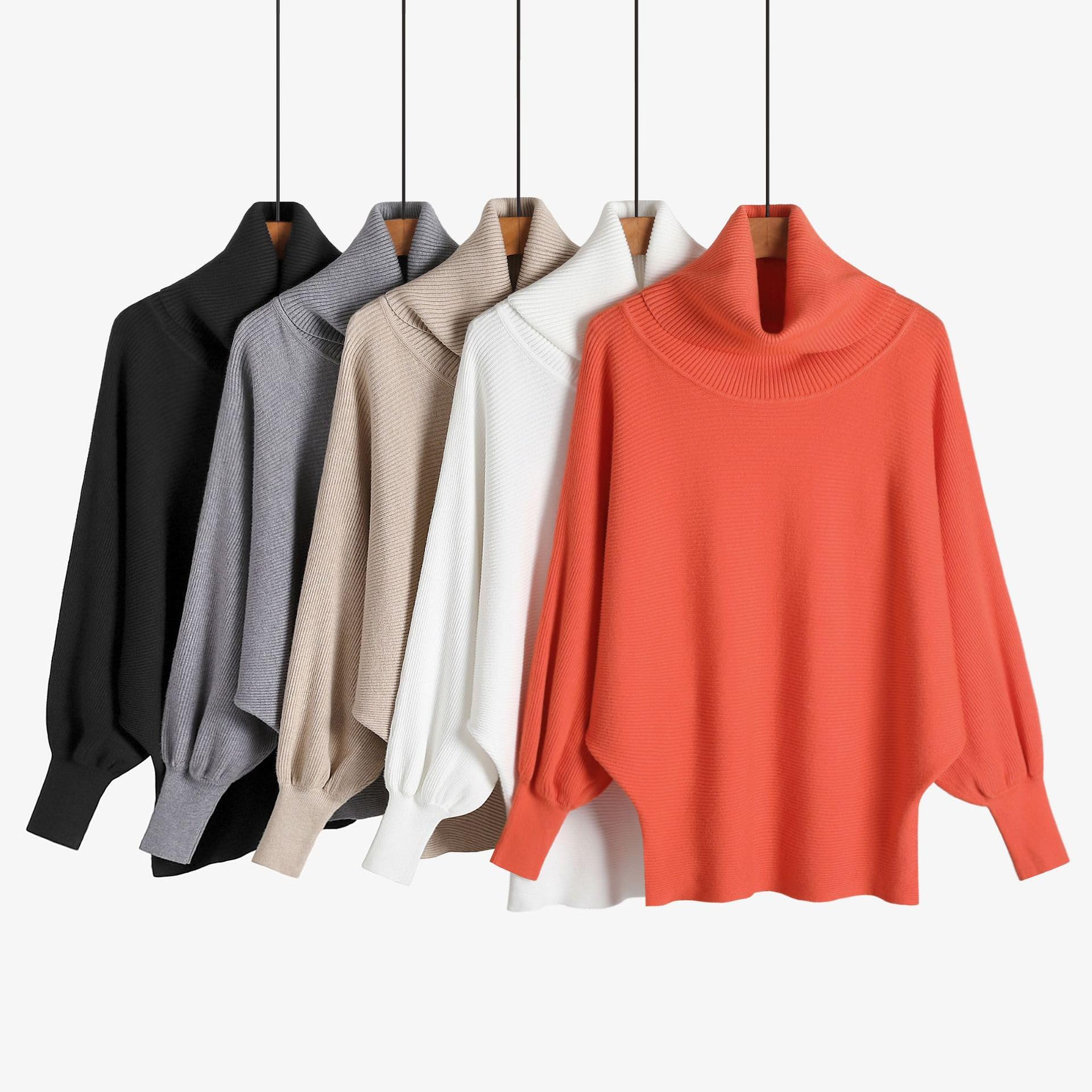 YEKEYI Damen-Pullover, Rollkragenpullover, Übergröße, Fledermausärmel, grober Pullover, lässiger Herbststrickpullover, Tunika-Top