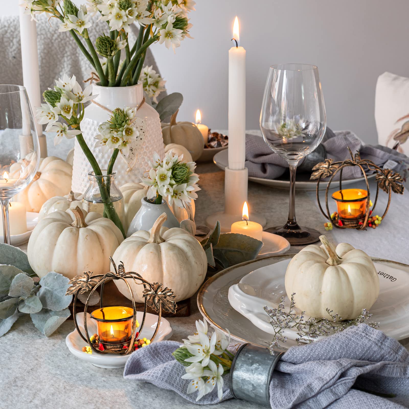 Halloween Pumpkin Candle Holders Set of 2, Iron Wire Leaves Lantern Ornament with Berries, Vintage Hallowmas Tea Candle Holders Party Decoration, All Saint'S Day Centerpiece Home Decor(Cups Included): Buy Online at Best