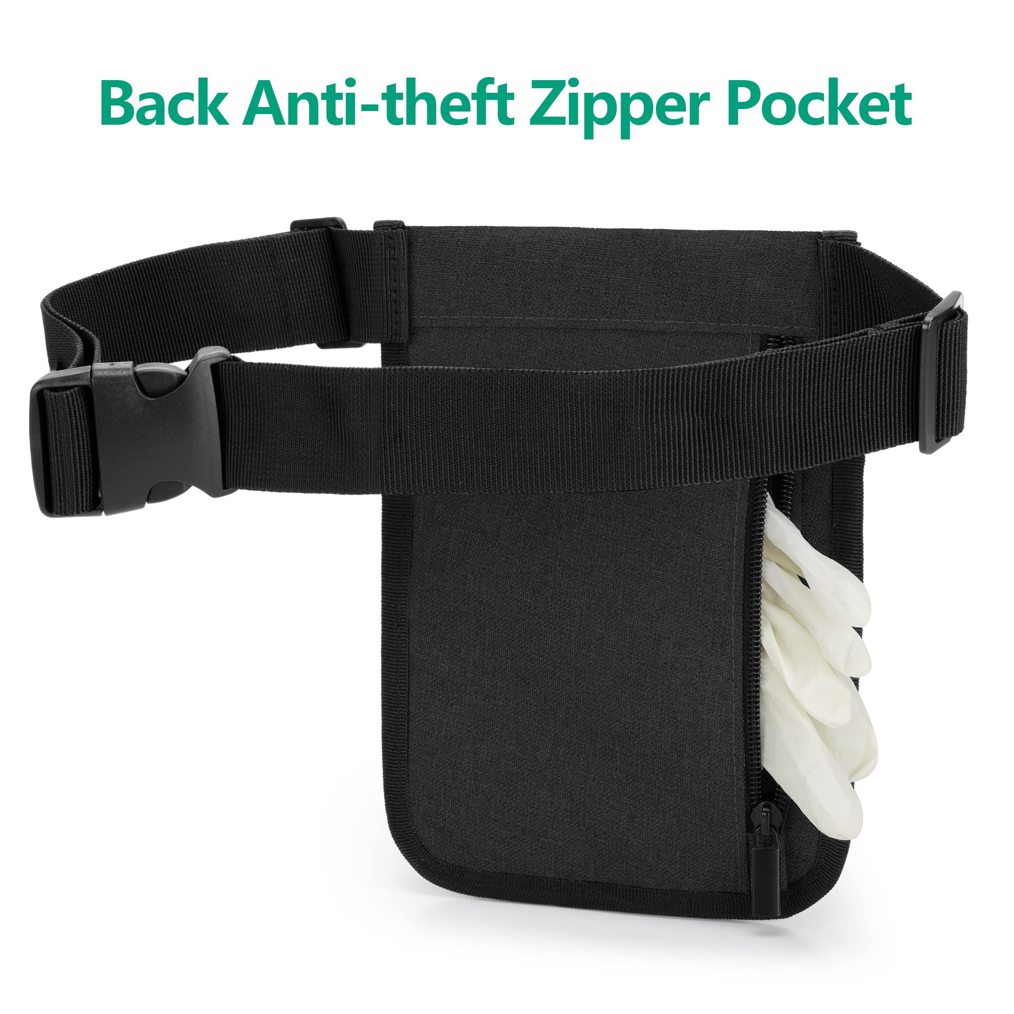Trunab Riñonera de Enfermera con Soporte para Cinta y Múltiples Compartimentos, Organizador de Cinturón de Enfermería con Correa de Cintura Ajustable, Aplicar para Tijeras, Gasa, Estetoscopio, Negro