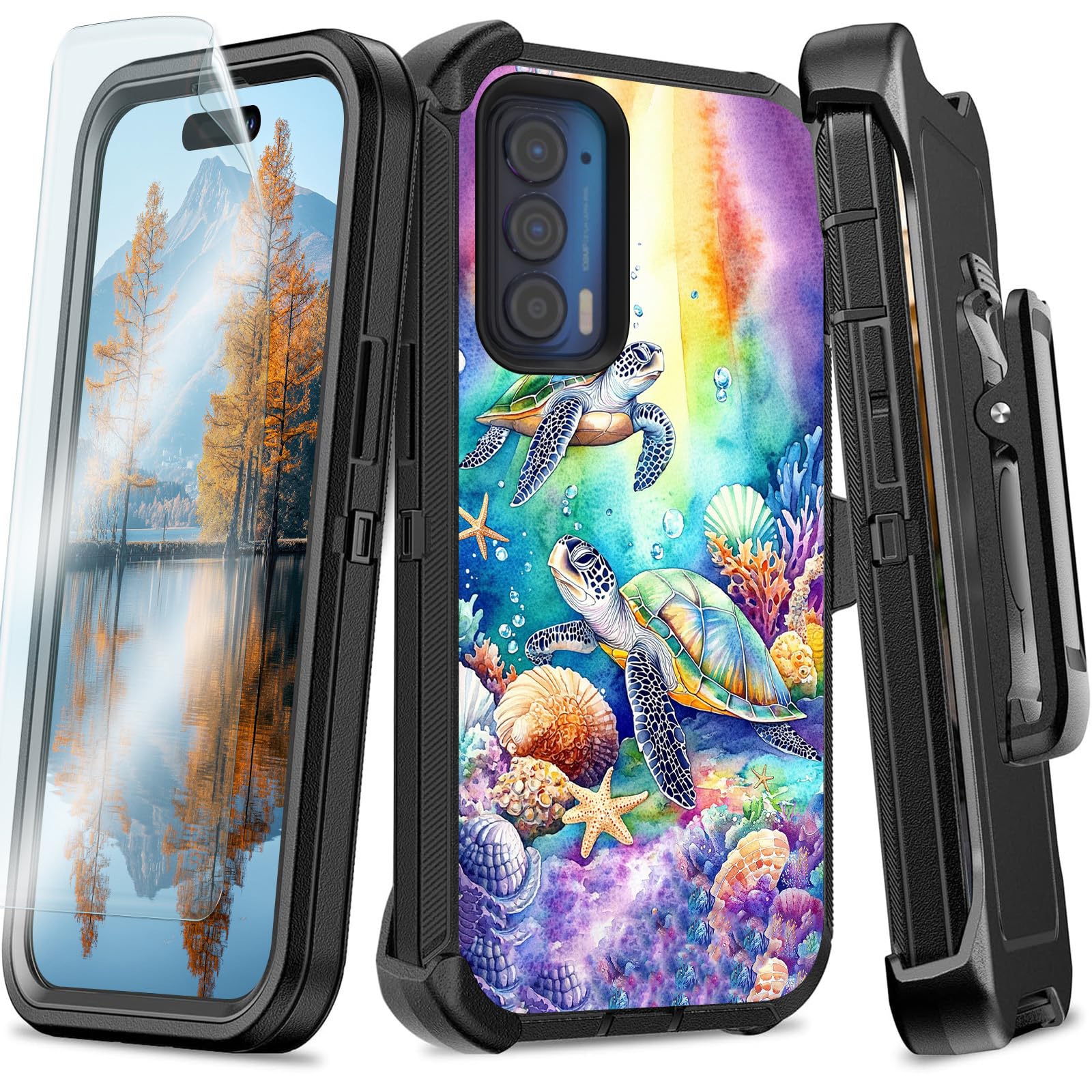 Case for Motorola Edge 5G UW/Moto Edge 2021 with 360°Rotatable Belt Clip & Kickstand, Built-in Screen Protector Full Body Shockproof Rugged Heavy Duty