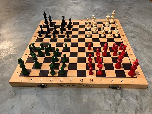 Quaternity Chess Basic52 (IQCA) Juego de mesa de ajedrez de madera plegable grande para 4 jugadores, piezas de madera