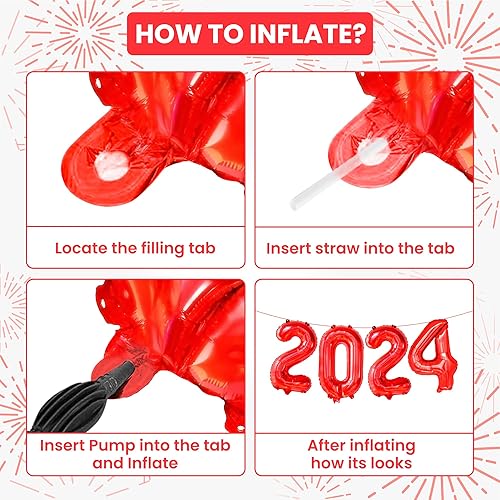 Miniatura 3 de KatchOn, Globos rojos 2024 con números de 16 pulgadas, globos de graduación rojos 2024  Globos rojos de Mylar 2024, decoraciones de graduación clase