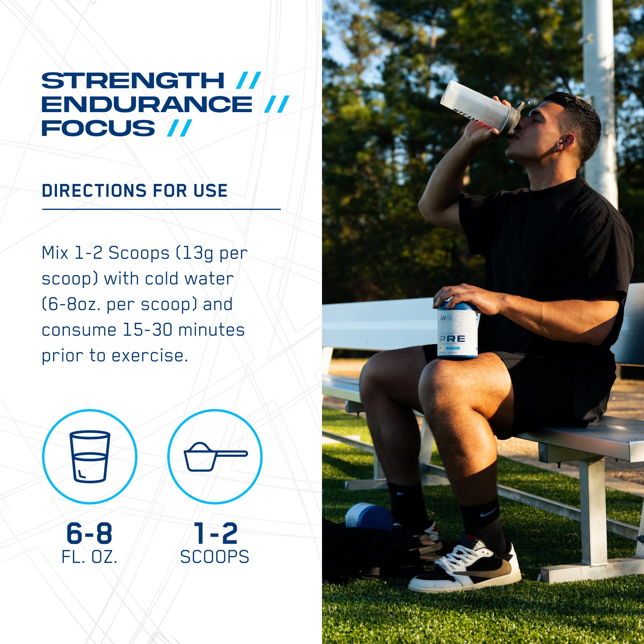 AN Performance Pre-Workout Powder Supplement for Men & Women | Energy Drink Mix with 300mg Caffeine + Beta Alanine + Citrulline | Third-Party Tested | Blue Razz | 30 Servings thumbnail 3