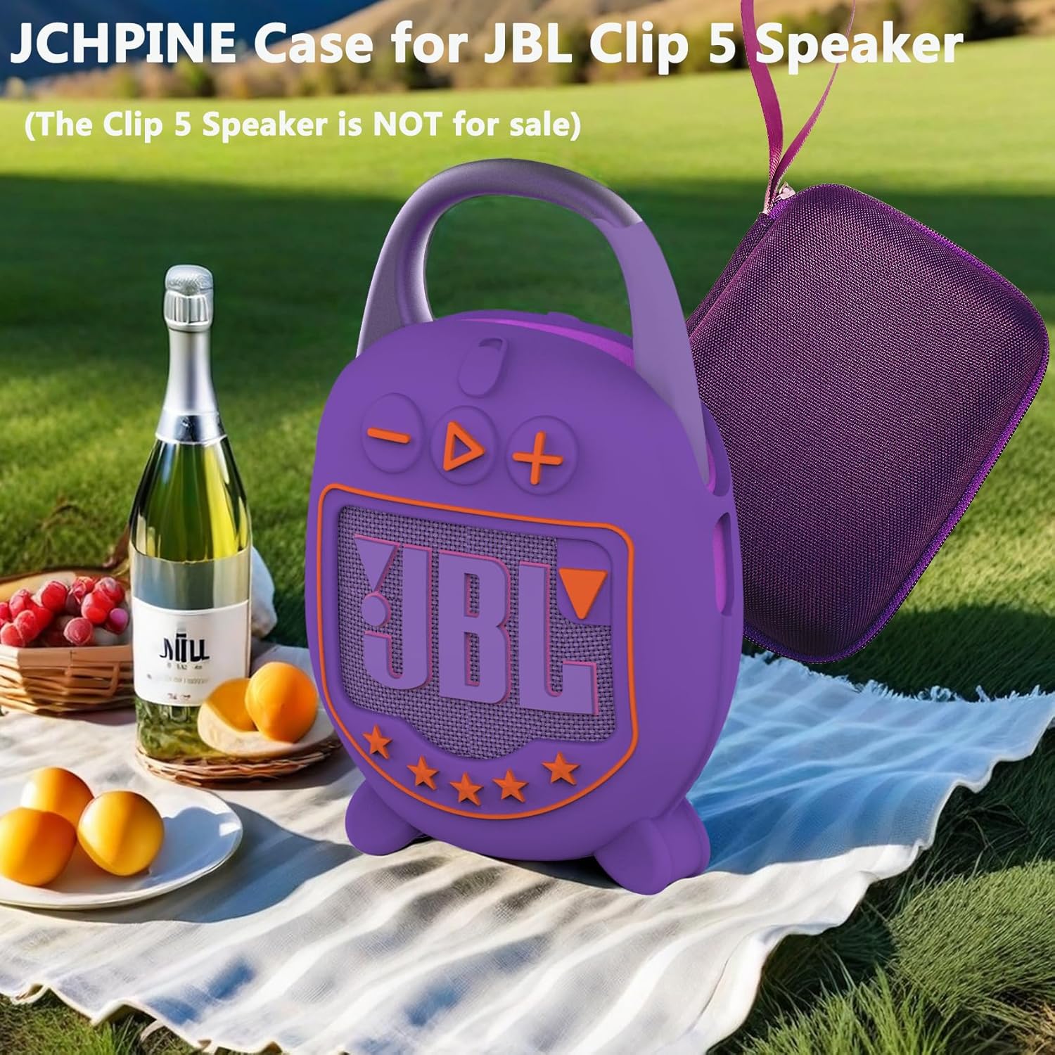 JCHPINE Hard Case and Silicone Cover for JBL Clip 5 Ultra Portable Bluetooth Speaker Accessories, Soft Silicone Case for JBL Clip 5 Speaker Stand Up Holder (Purple) - Image 5