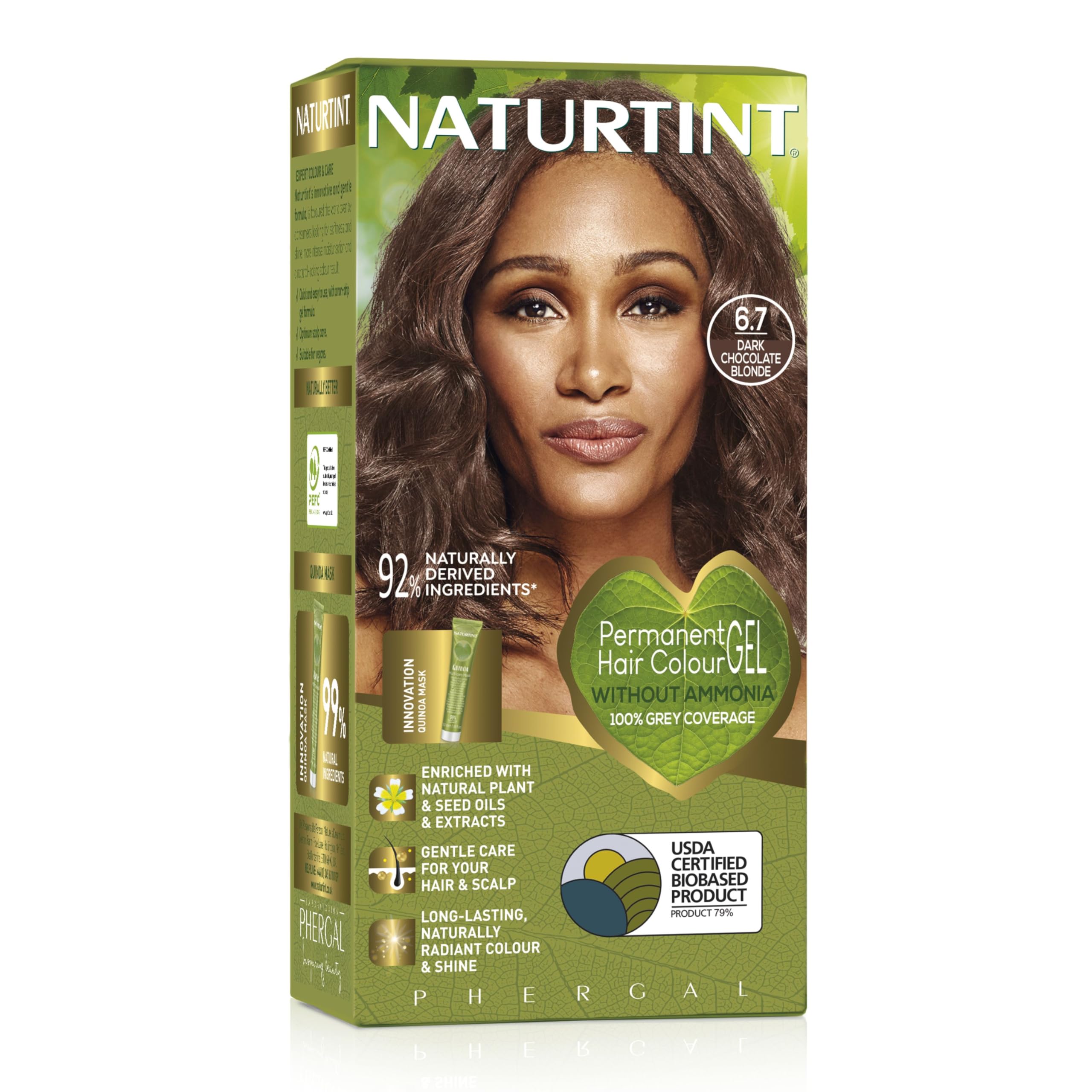 Naturtint Permanent Hair Colour Gel 6.7 Dark Chocolate Blonde, Plant Enriched, Biobased, Ammonia Free, Long Lasting Grey Coverage and Radiant Colour, Nourishment and Protection