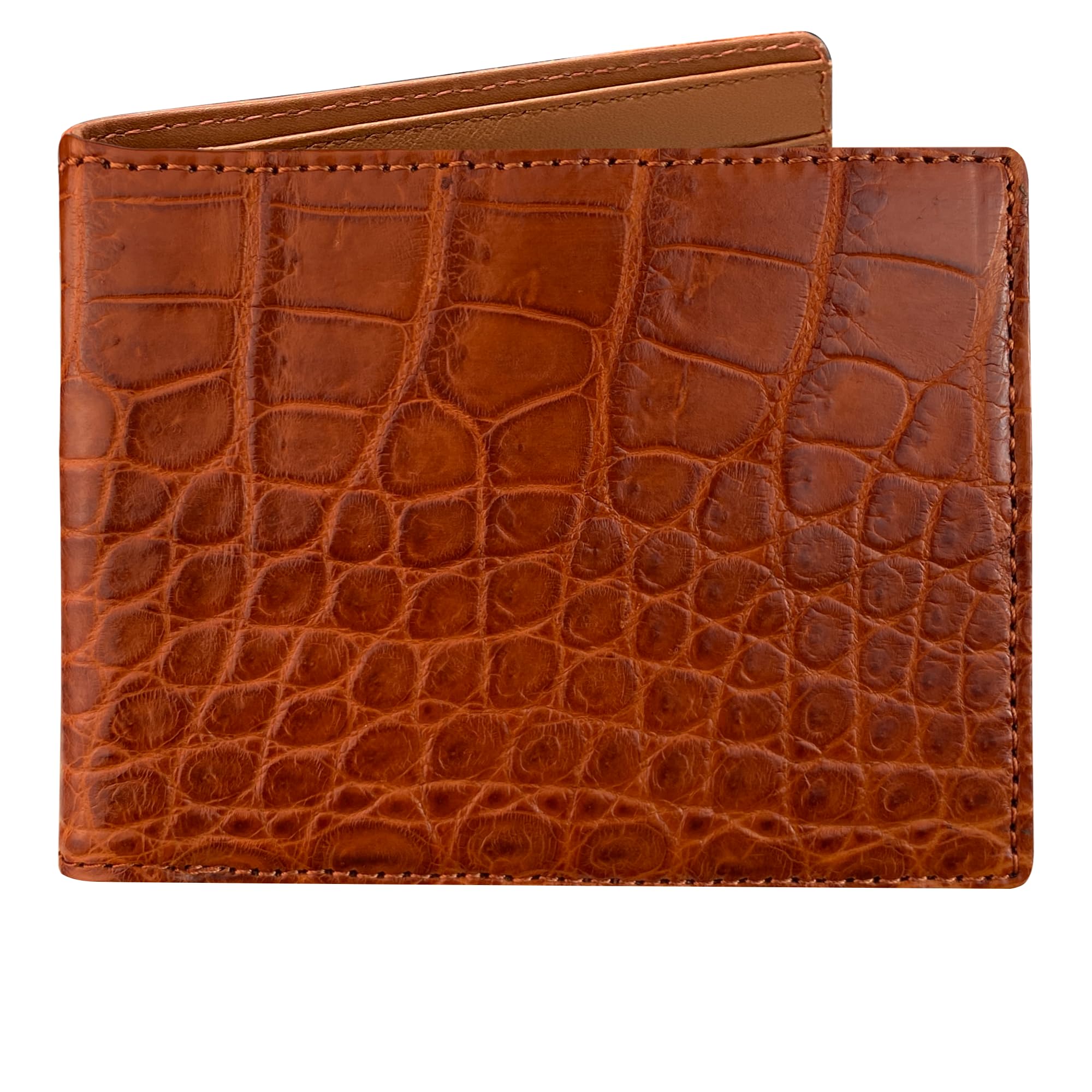 HATA Light Brown Exotic Bifold Leather Wallet with Hidden Compartment, Men's Minimalist Wallets RFID Blocking &amp; ID Window Card Holder, Handmade Gift for Birthday, Anniversary, Father's Day VINAM-30