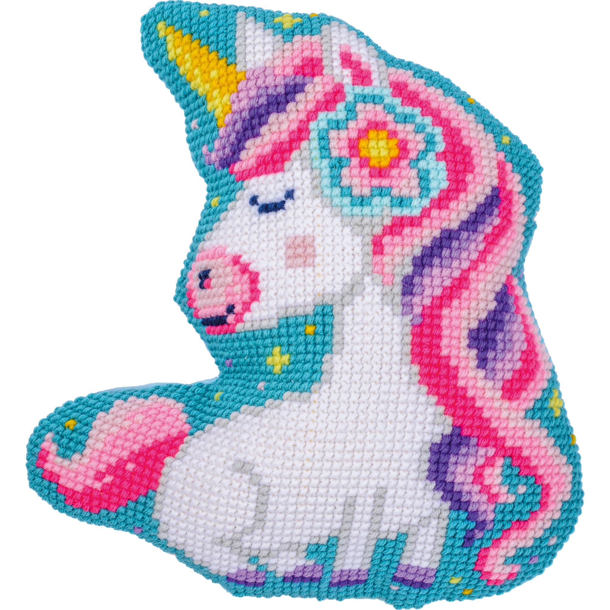 VERVACO Kreuzstich Stickpackungen Kissen Stickerei Set mit Kissenrücken Anfänger Vorgedruckt EINHORN DIY Set Kreativ Set Für Erwachsene36 x 40 cm Bastelset Handwerker Haus Dekoration