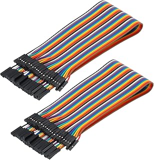 MECCANIXITY Female to Female 40Pin Breadboard Jumper Wire 2.54mm Pitch Ribbon Cable 30cm Long Electronics Breadboard Ribbon Cables for Breadboard Electronic Projects Pack of 2