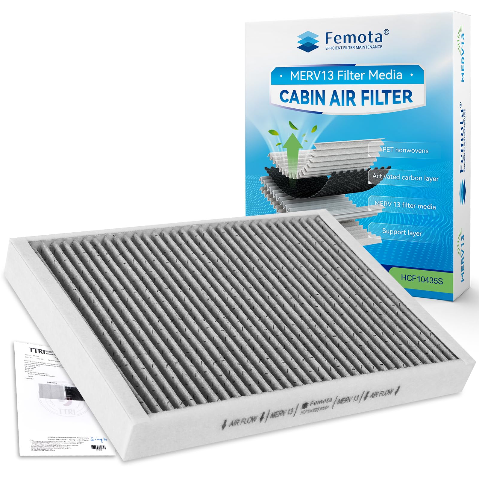 Femota Certified MERV 13 Cabin Air Filter with Activated Carbon, CF10435 for Volvo S60/S60 Cross Country/S80/V60/V70/XC60/XC70, Land Rover Discovery