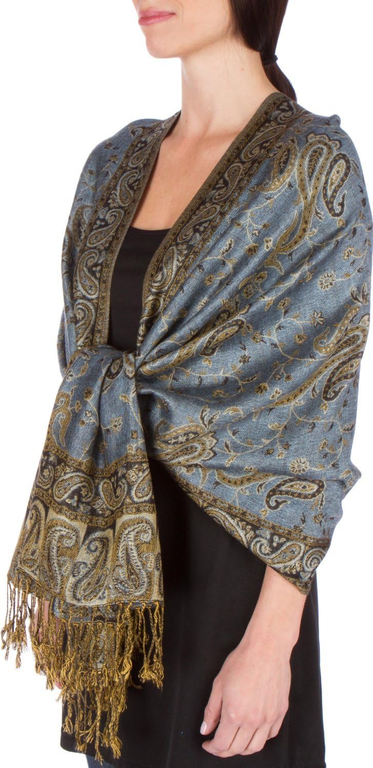 Sakkas Soft Silky Double Layer Jacquard Paisley Pashmina Shawl/Wrap/Scarf