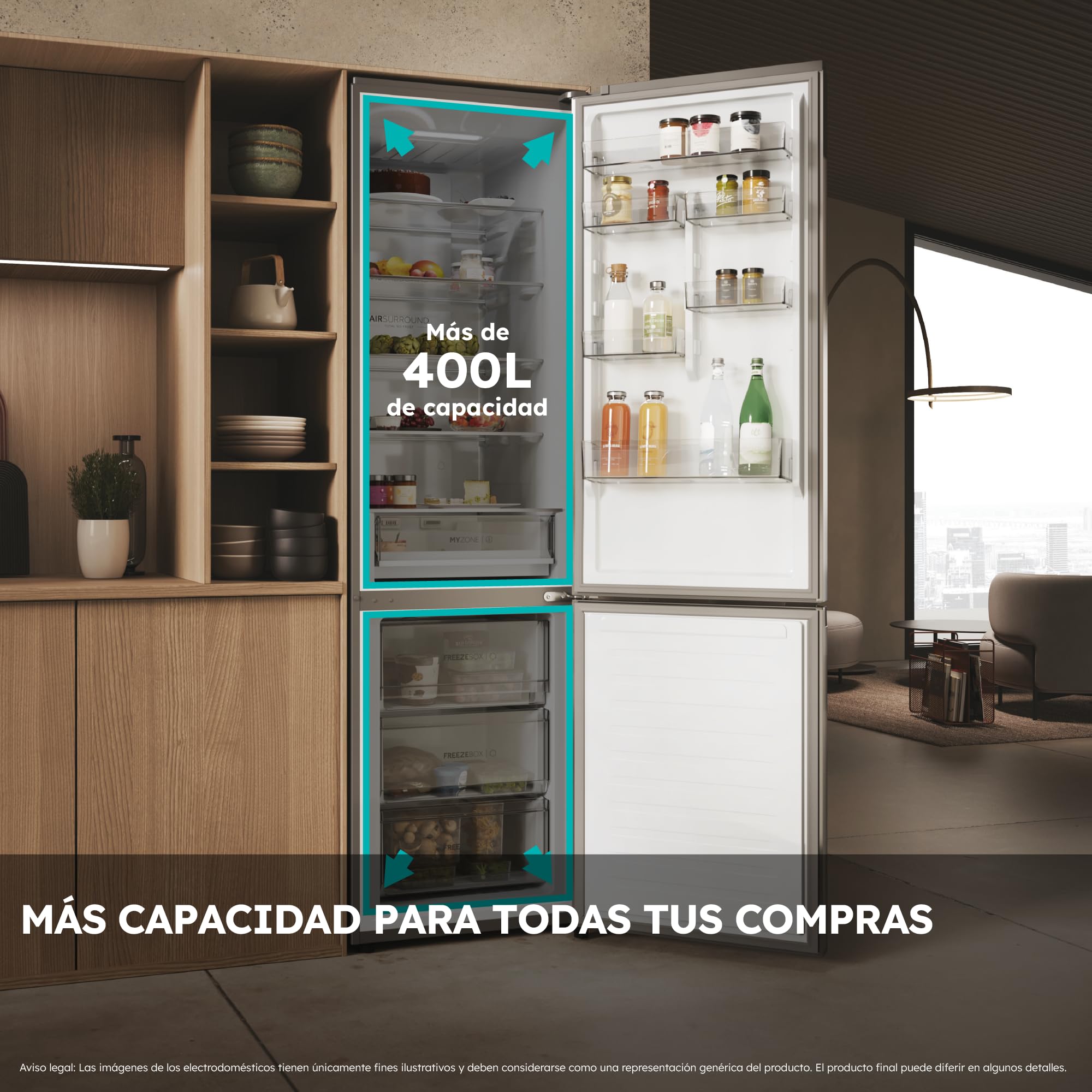 Haier 2D 60 Series 3 Pro HDPW3620CNPD - Frigorífico Combi, Funciones inteligentes, Conexión WIFI, Motor Inverter, Cajón My Zone Pro, Total No Frost, Ancho 60cm, 406L, Iluminación LED, Dark Inox