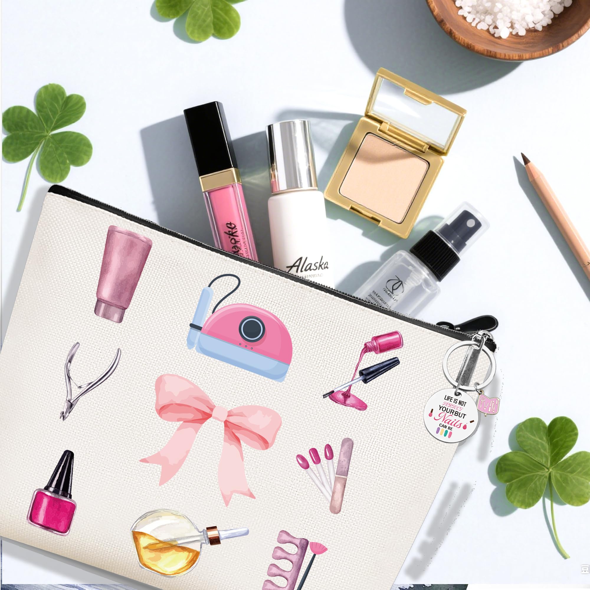 CRASHOT Nail Tech Gifts for Women, Manicurist Gifts, Makeup Bag & Keychain, Christmas Thanksgiving Birthday Present for Besties Friends Bff Sister Daughter Nail Lover