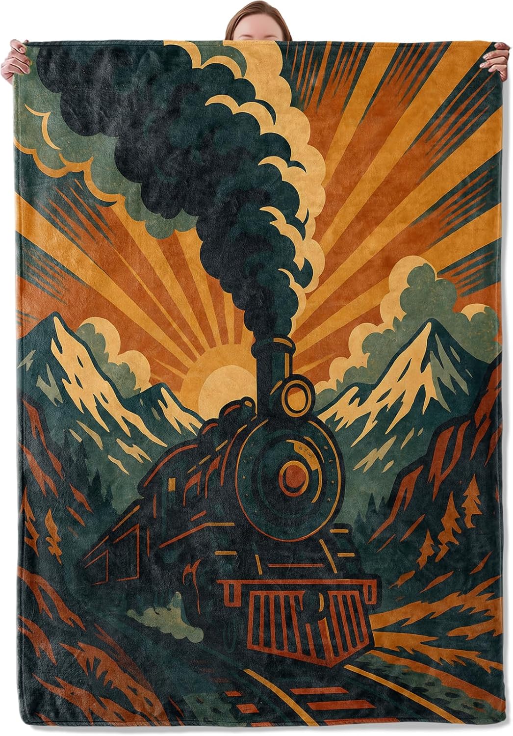 Vintage Train Blanket Gifts for Women Girls Kids, Soft Warm Lightweight Flannel Retro Steam Locomotive Throw Blankets for Bedroom Living Room Home Sofa Home Decor 60" x 80"