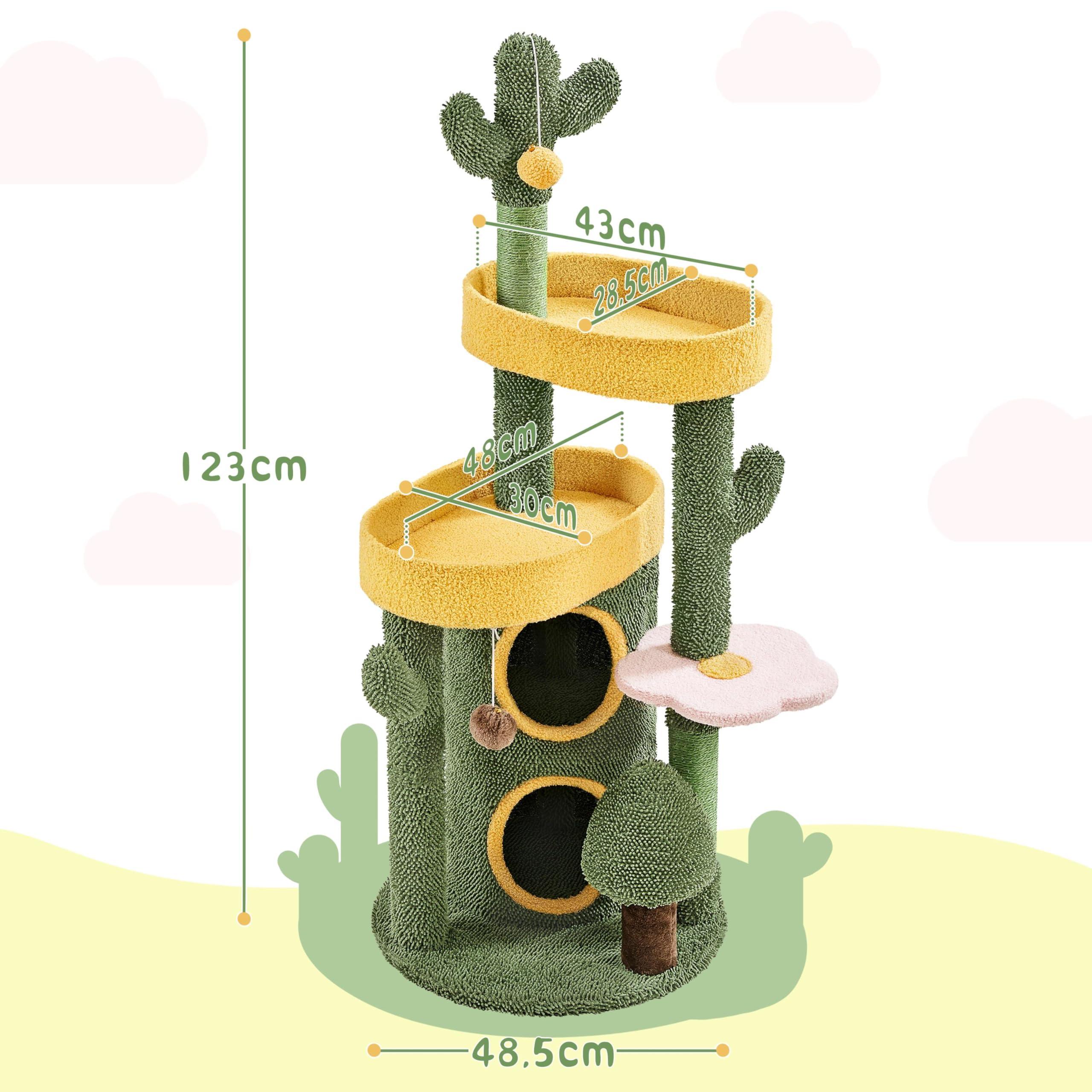 Yaheetech 123 cm Kratzbaum Kaktus Katzenbaum Oase-Thema Mopp/Bouclé-Gewebe | Attraktive Kaktus-Form | FSC-zertifizierte Spanplatten | Platzsparend | mit flauschigen Mopp-Gewebe und Bouclé-Gewebe bezogen