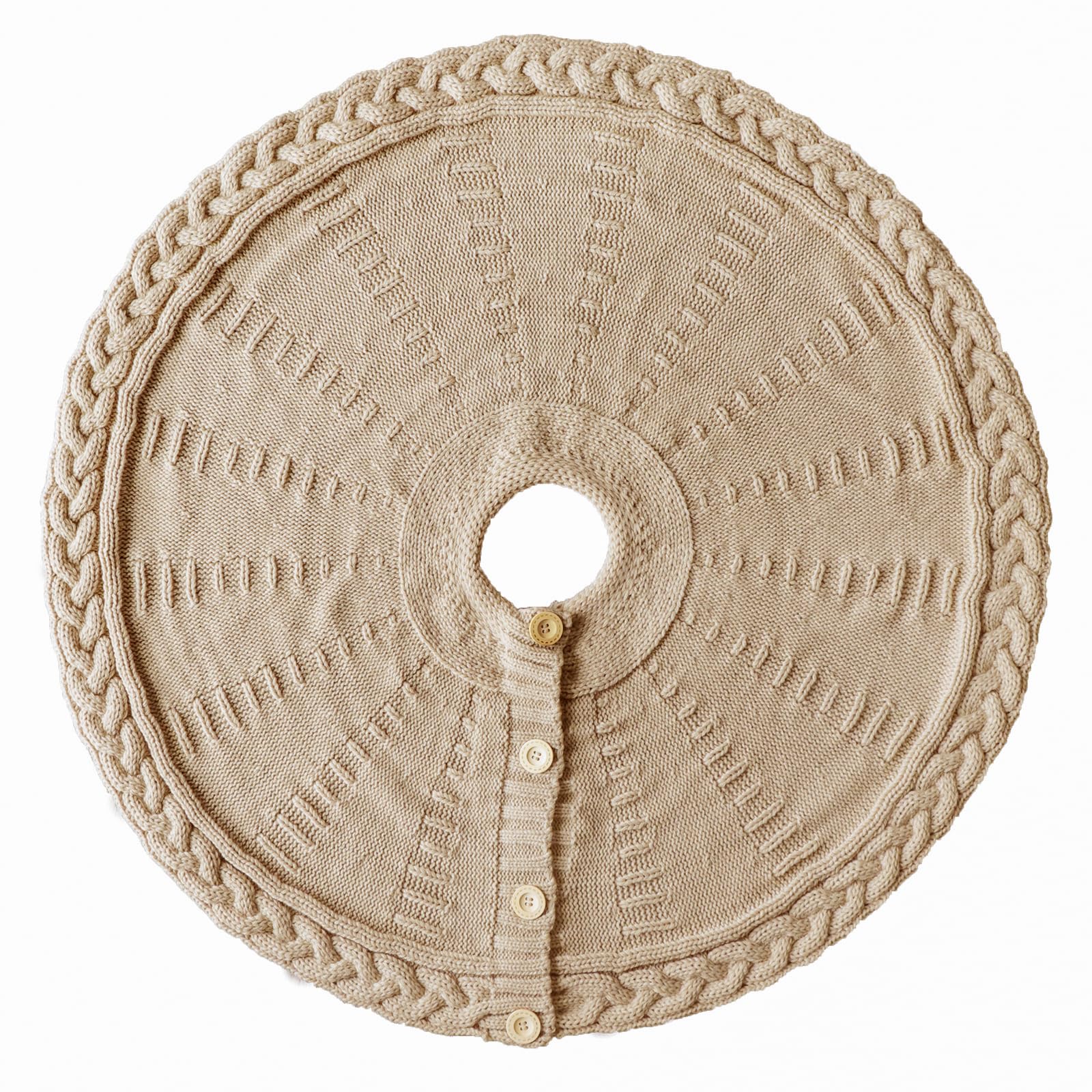 Falda de árbol de Navidad de punto: falda de árbol beige de 36 pulgadas, decoración rústica gruesa de punto trenzado, decoración de árbol de Navidad, decoración de Navidad para fiestas en el