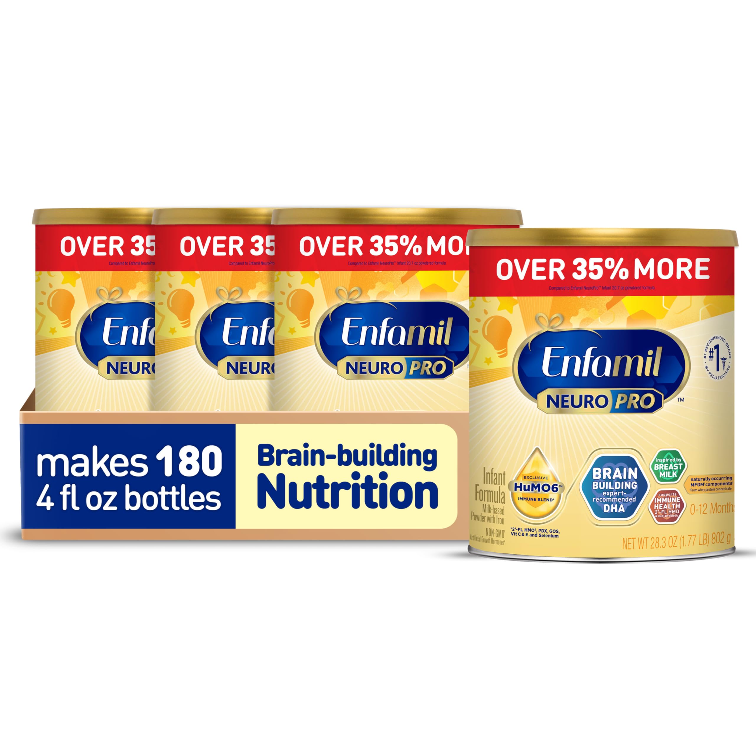 Enfamil NeuroPro Baby Formula, Milk-Based Infant Nutrition, MFGM* 5-Year Benefit, Expert-Recommended Brain-Building Omega-3 DHA, Exclusive HuMO6 Immune Blend, Non-GMO, 113.2 oz​