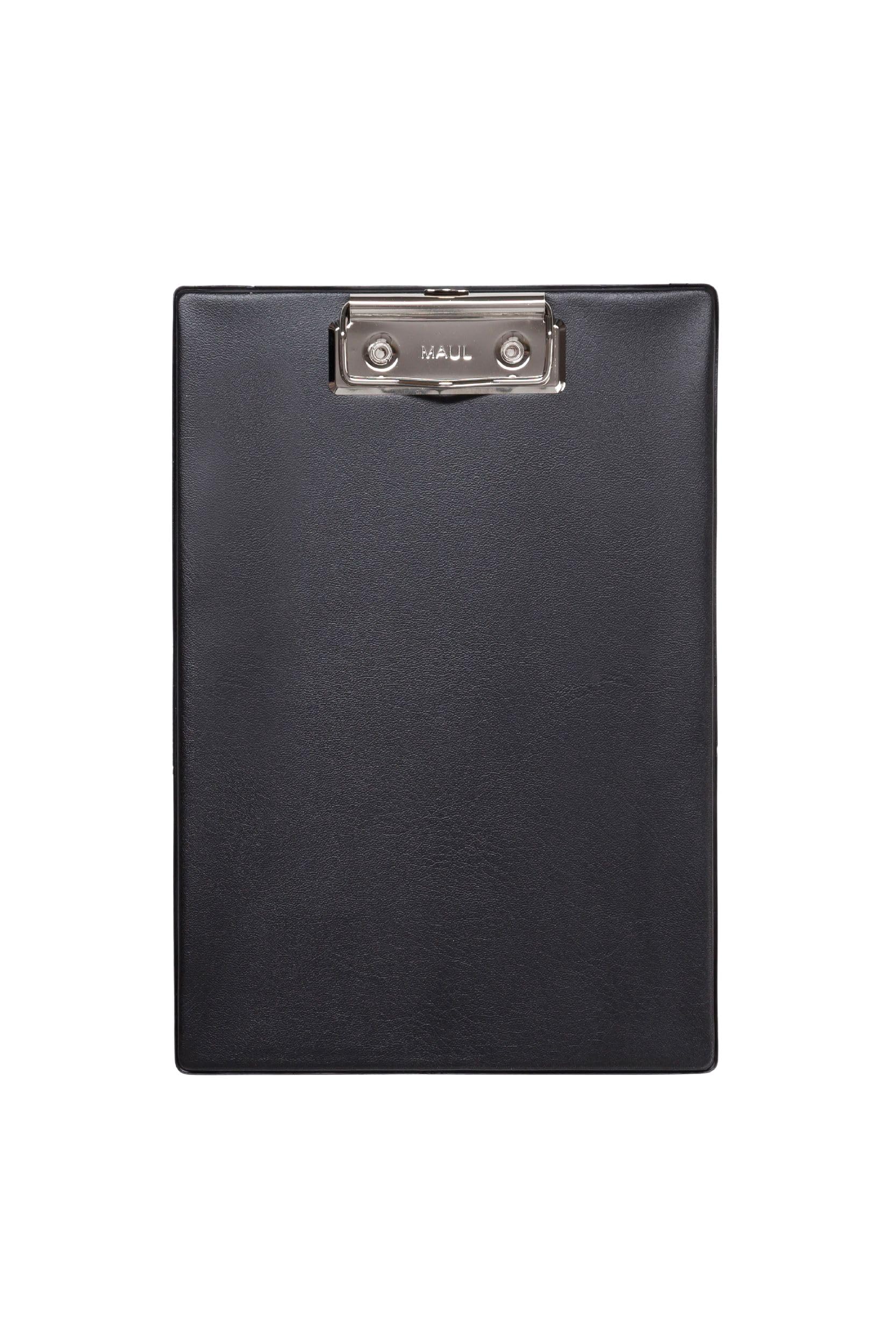 MAUL A5 Clipboard Cardboard with Foil Writing Board with Paper Clamp Clipboard with Modern Clip for Storage of Paper for Office, Kitchen and Workshop, Black