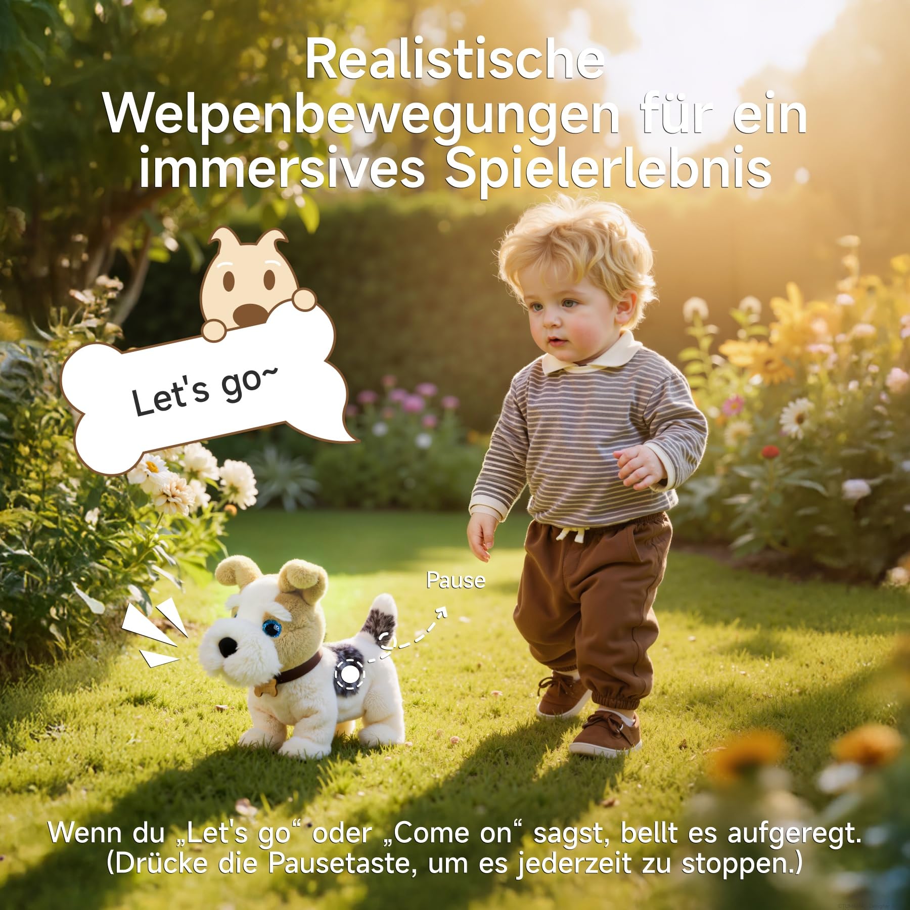 OR OR TU Hund Spielzeug Kinder, Sprachgesteuerte Plüsch Spielzeug Hunde, Elektronische Haustiere, die Singen, Bellen, Laufen und Sich Hinsetzen, Realistische Interaktive Welpen Spielzeuge für Kinder