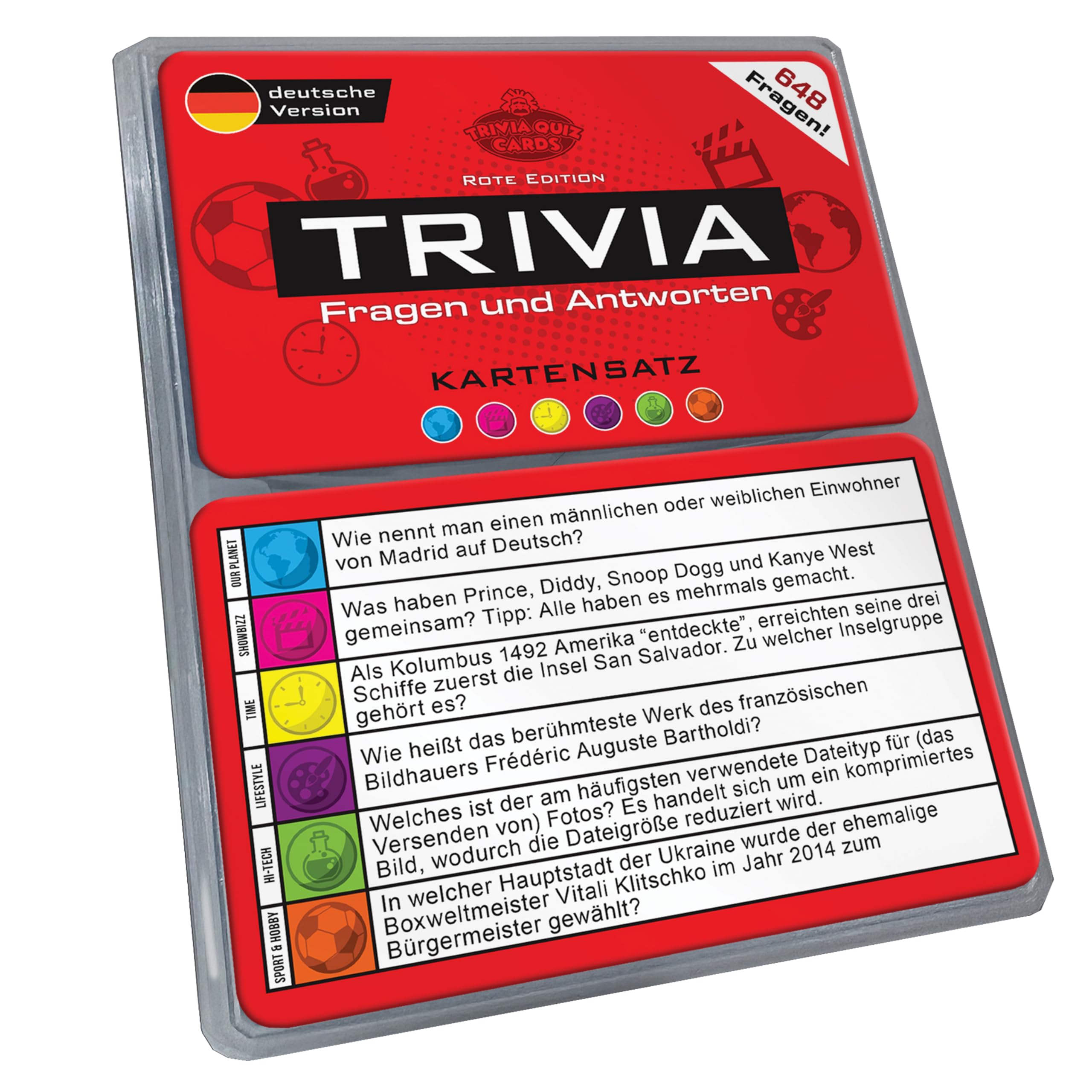 Trivia Kartensatz, Fragen und Antworten, Erweiterungsset, Gesellschaftsspiele, Quiz, Pubquiz [Deutsche Ausgabe] (Rote Edition)