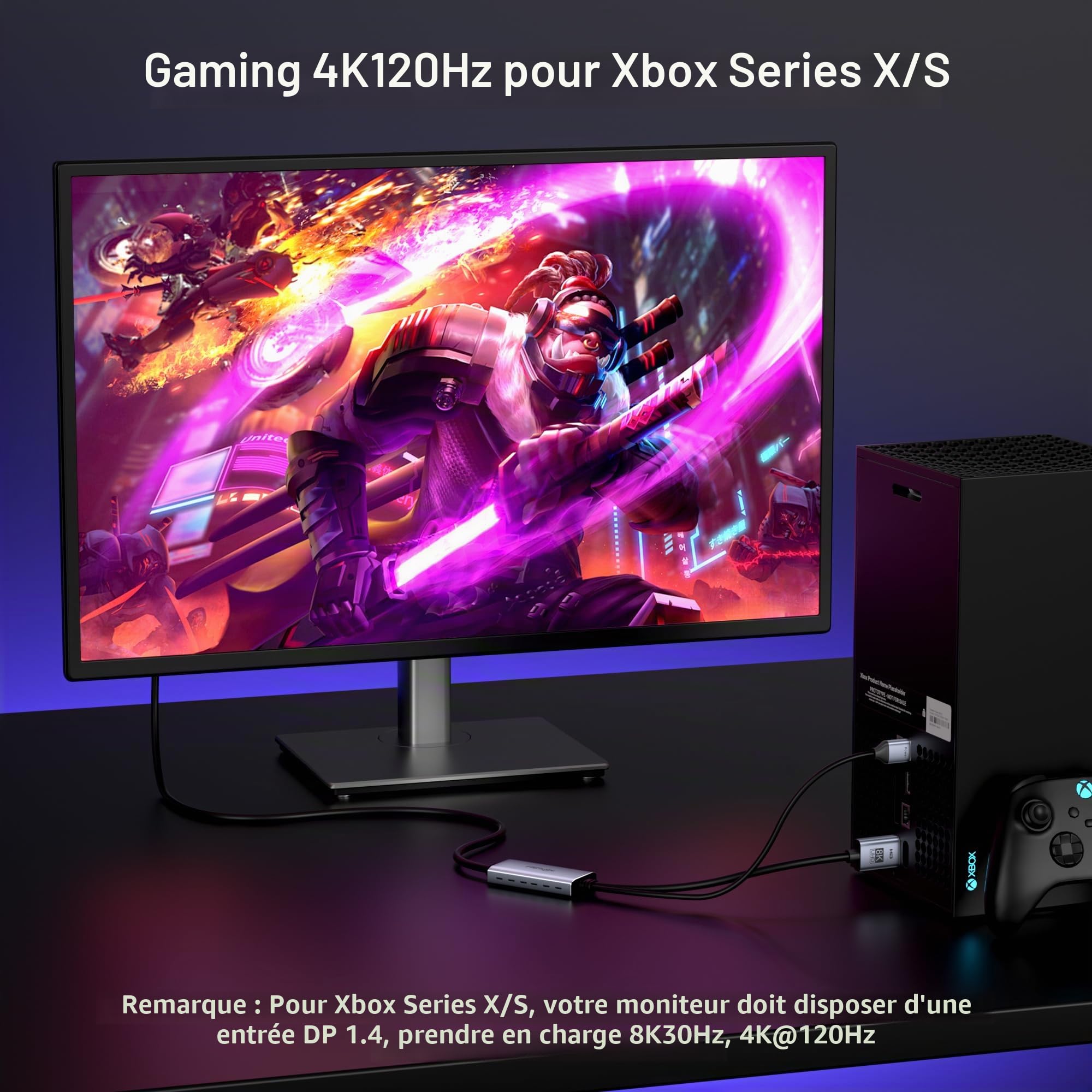 Adaptateur de câble fairikabe HDMI 2.1 vers DisplayPort 1.4 4K@144Hz (1,8 m), câble actif unidirectionnel HDMI source vers moniteur DisplayPort 4K120Hz/8K, convertisseur pour ordinateur, PC, PS5, Xbox