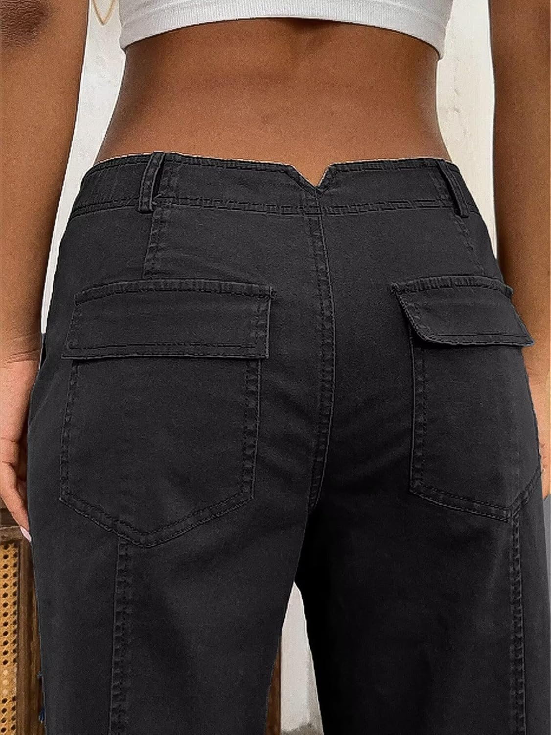 Flamingals Women’s Mid Waist Crop Pants Carrot Straight Leg Casual Fashion Trendy Stitch Detail Pants