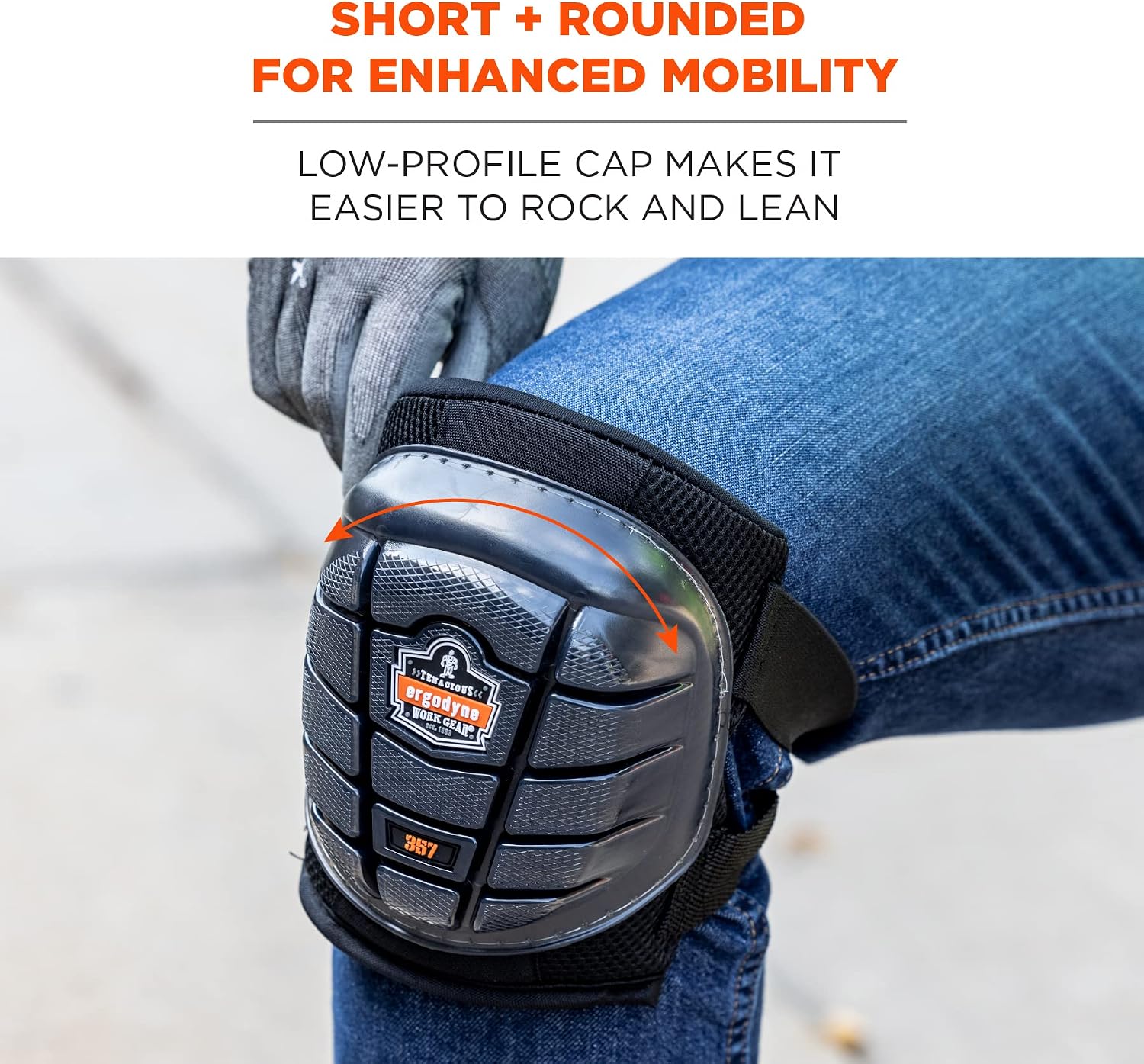 Ergodyne ProFlex 357 Professional Knee Pads, Protective Short Cap, Lightweight Gel Padded Technology, Adjustable Straps