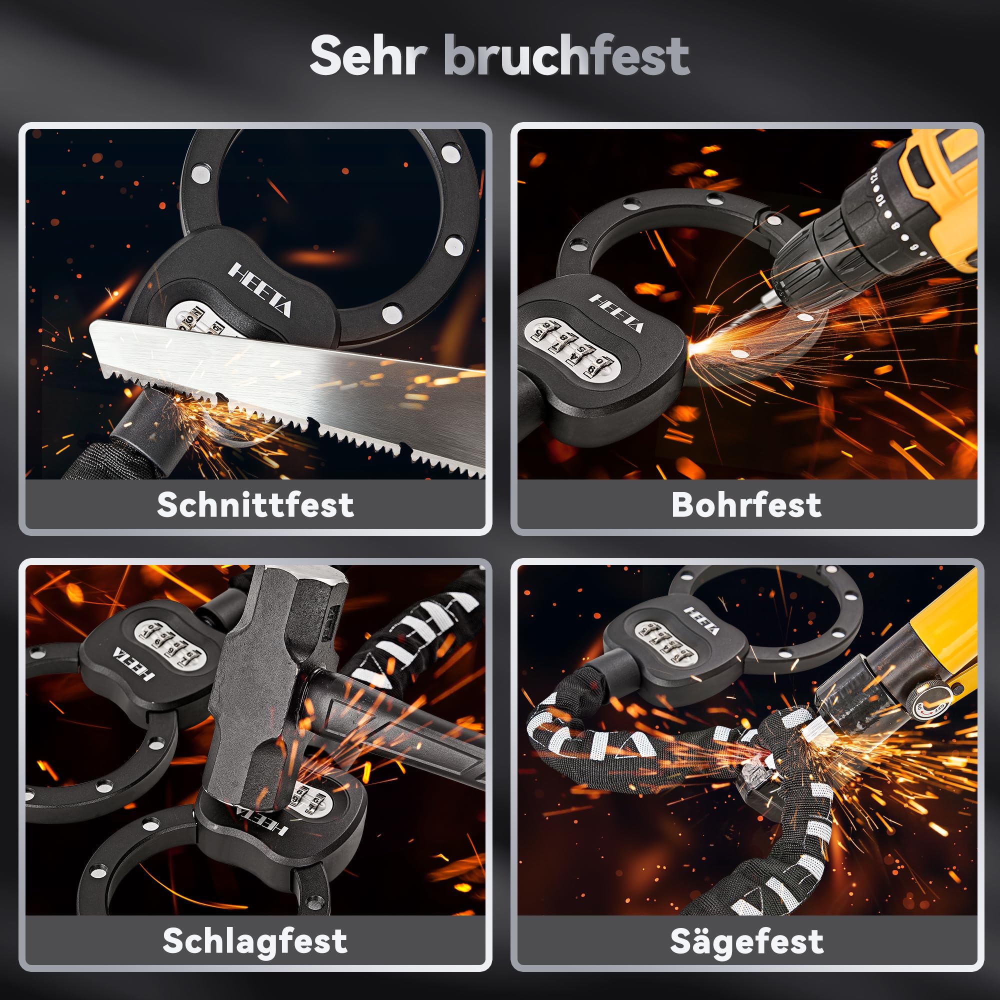 HEETA E Scooter Schloss Zahlenschloss mit Tasche, 8mm Fahrradschloss Hohe Sicherheit, e Roller Schloss Handschellenschloss, Kettenschloss Fahrrad Zubehör Bike Lock für E-Scooter Fahrräder Motorrad