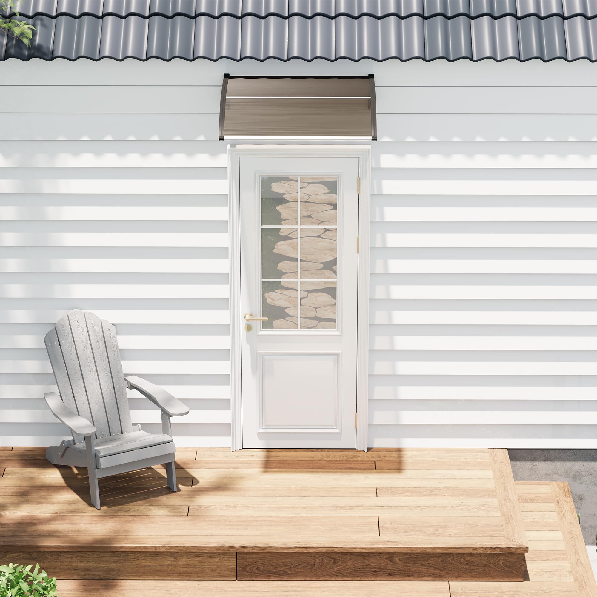 GarveeHome Vordach für Haustür 150 x 100 cm, Überdachung Haustür aus Aluminium und Polycarbonat, Transparentes Pultbogenvordach, Pultvordach mit Mittelstange