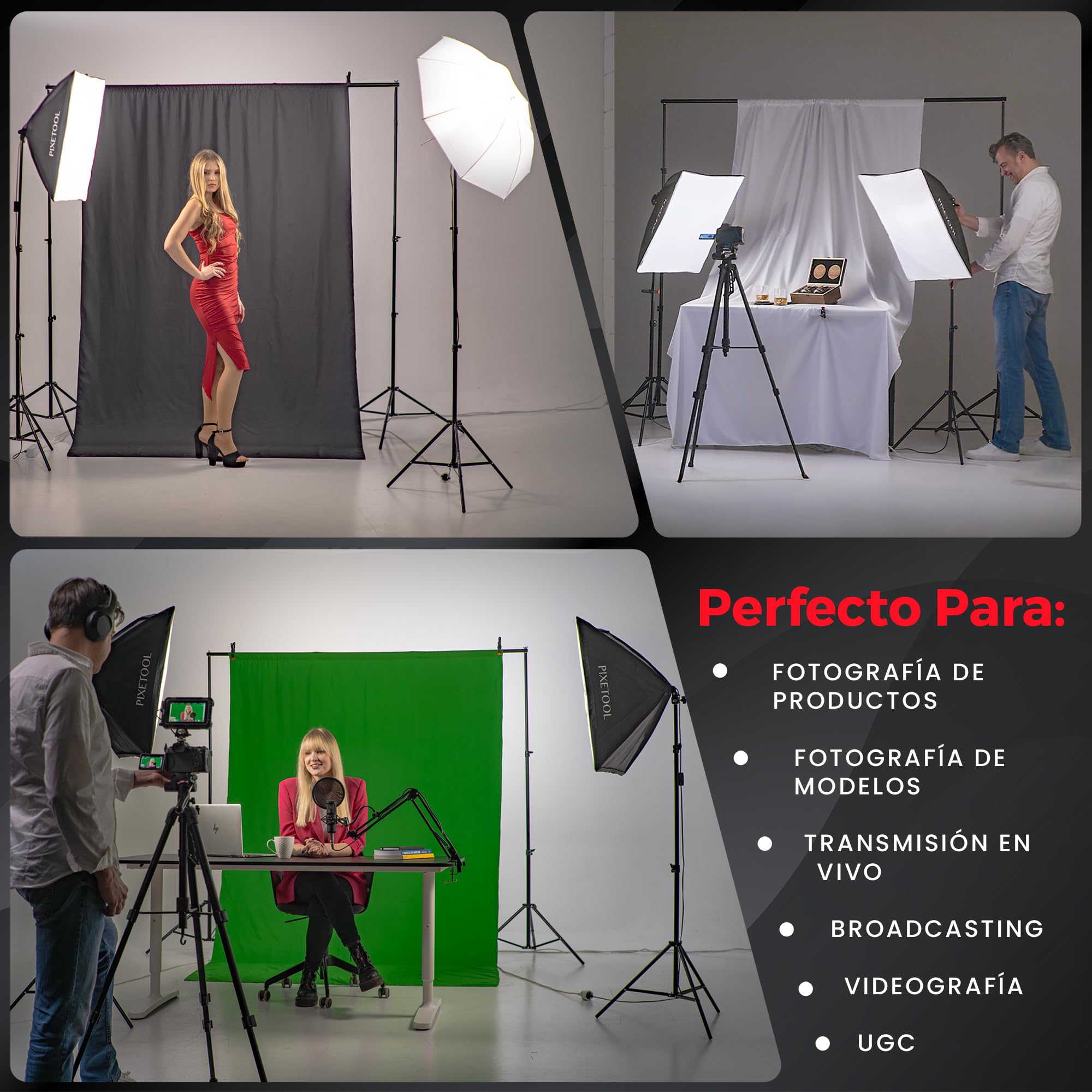 Set Softbox per Studio Fotografico - 2 Softbox 70x50 cm, 2 Luci a LED 4800 Lumen 3000-6000K - Luce Fotografica - Kit di Illuminazione – Lampada Fotografica